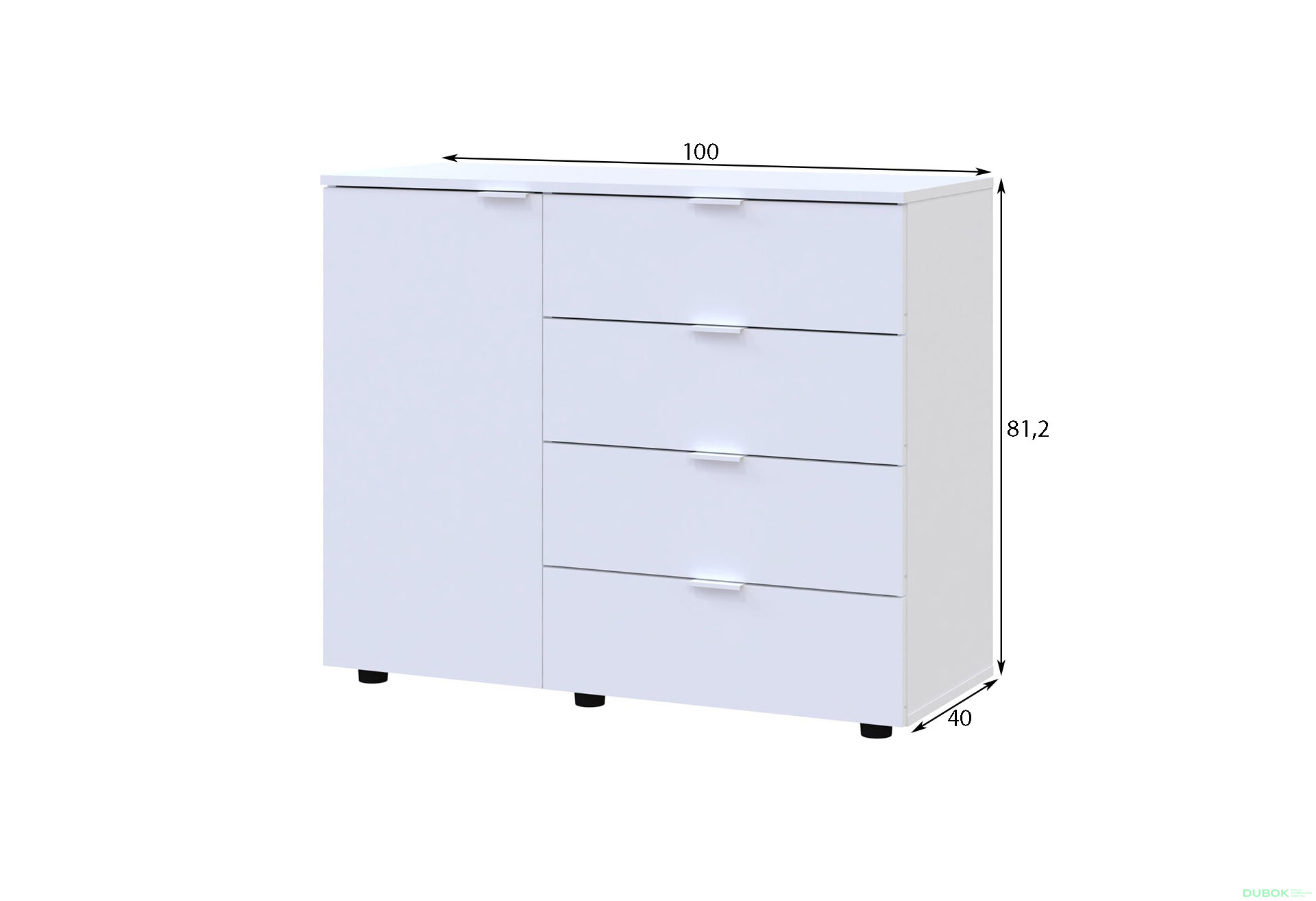Obrázek 4 - Komoda s dvířky a 4 zásuvkami GC1 100 cm Gelar Bílá