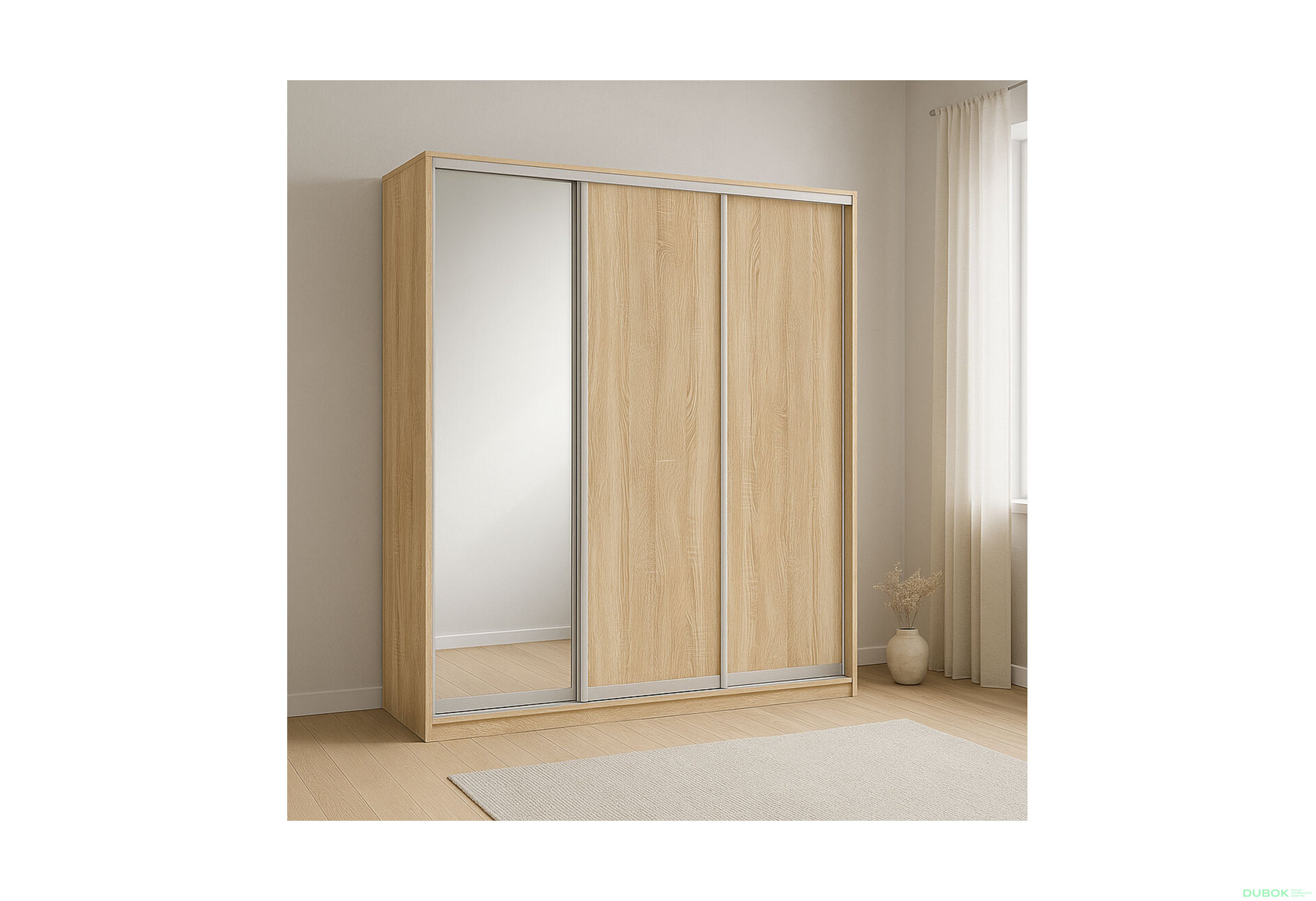 Obrázek 2 - Skříň 3D 2220x2400x600, 2 DTD + 1 zrcadlo, dub sonoma