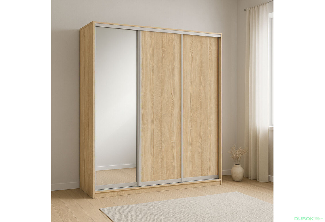 Obrázek 2 - Skříň 3D 2220x2400x600, 2 DTD + 1 zrcadlo, dub sonoma