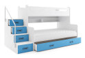 Obrázek 1 - Patrová postel Max 3 bílé / modrý 80x200 / 120x200 + zásuvka, s roštem, matrací