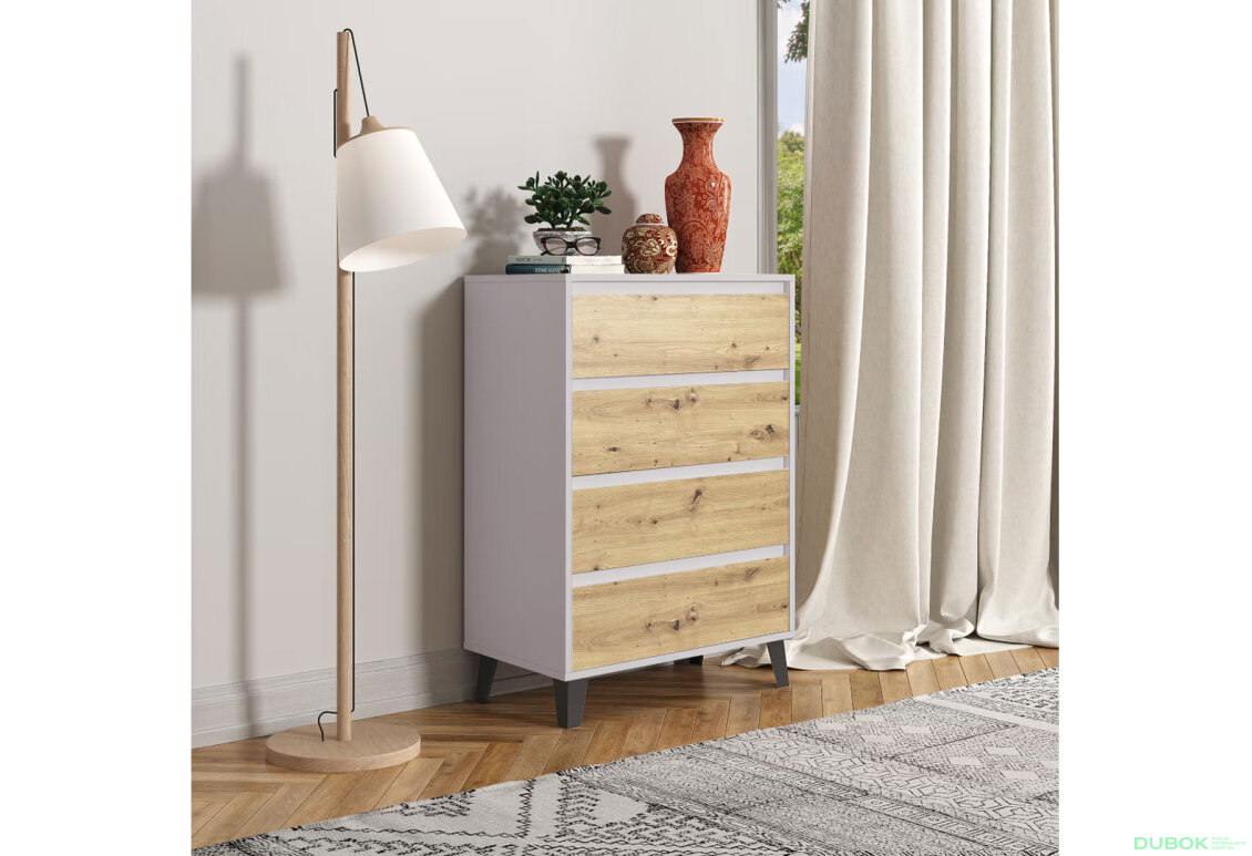 Obrázek 2 - Komoda Borg 4s/70 kašmír / dub artisan