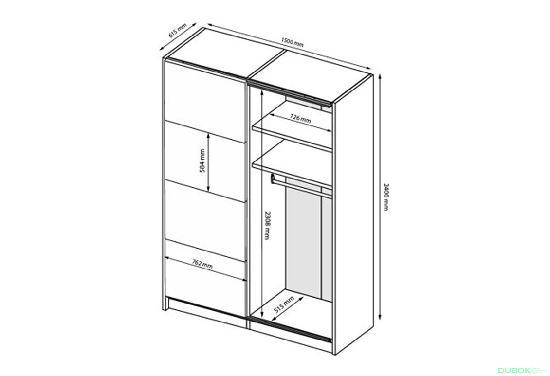 Obrázek 10 - Skříň s posuvnými dveřmi 1.5х2.4m (Dveře kašmírový lesk/Zrcadlo) Lori