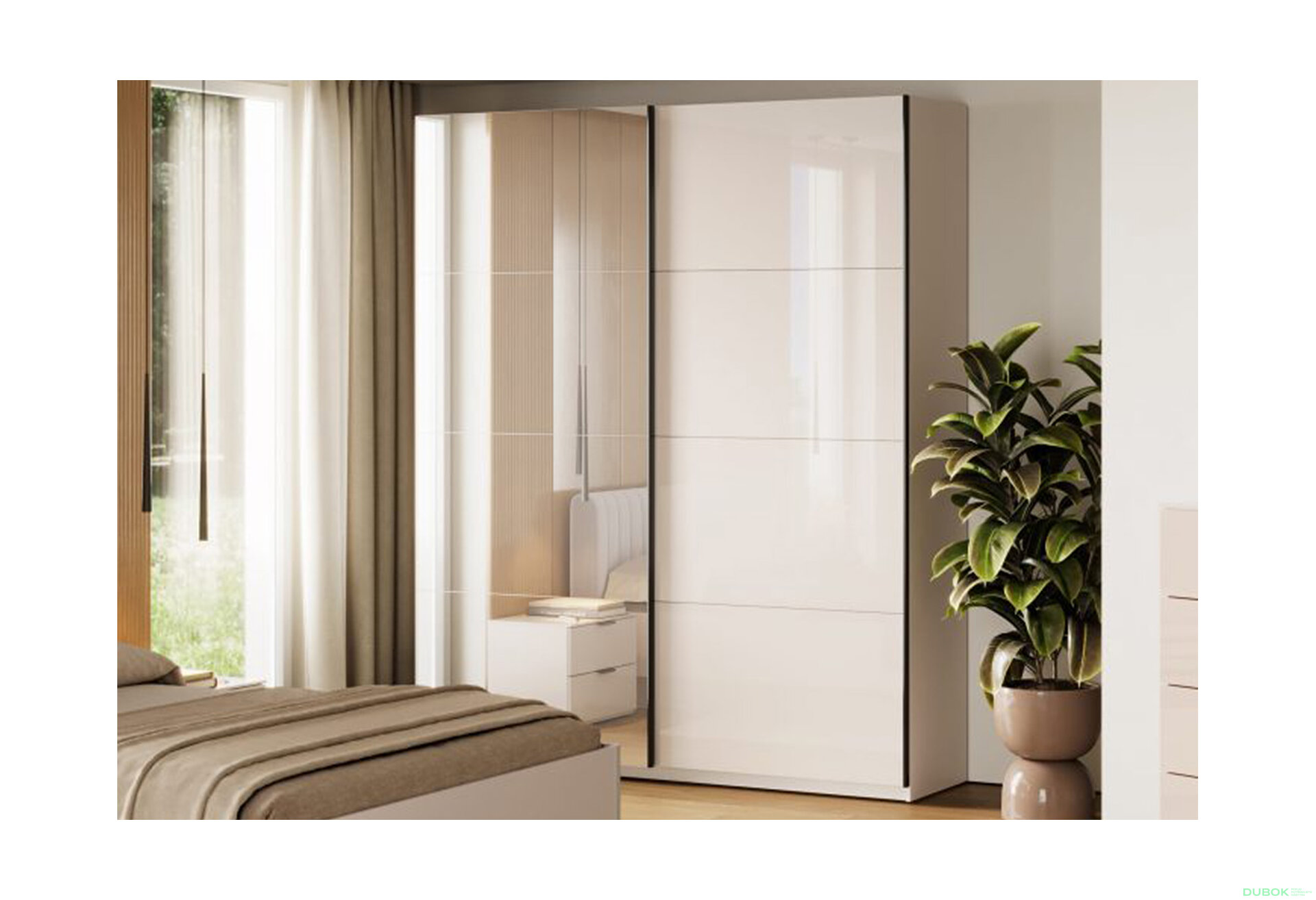 Obrázek 2 - Skříň s posuvnými dveřmi 1.5х2.4m (Dveře kašmírový lesk/Zrcadlo) Lori
