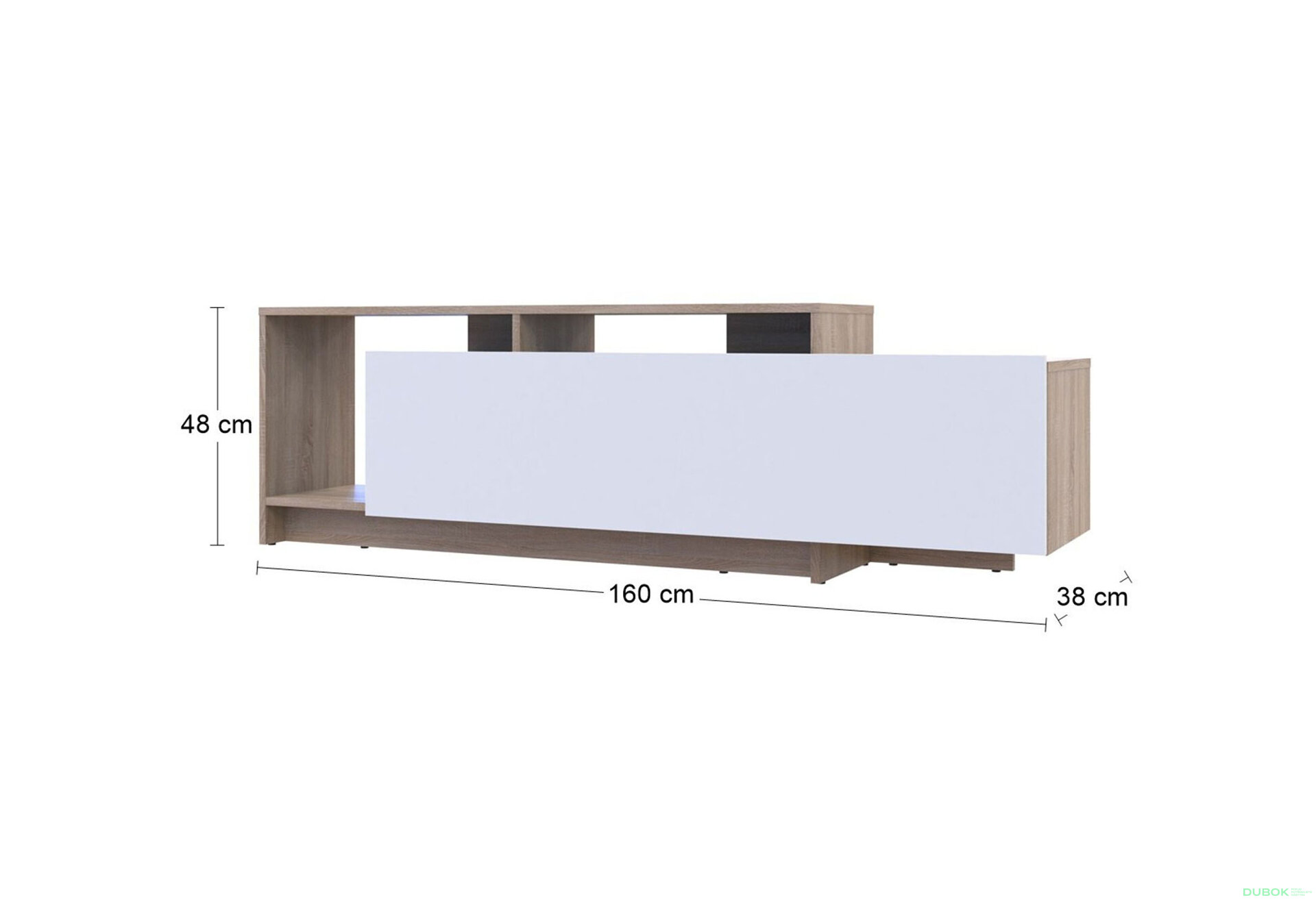 Obrázek 7 - TV stolek U2 dub sonoma / bílý dřevotříska 160x38x48