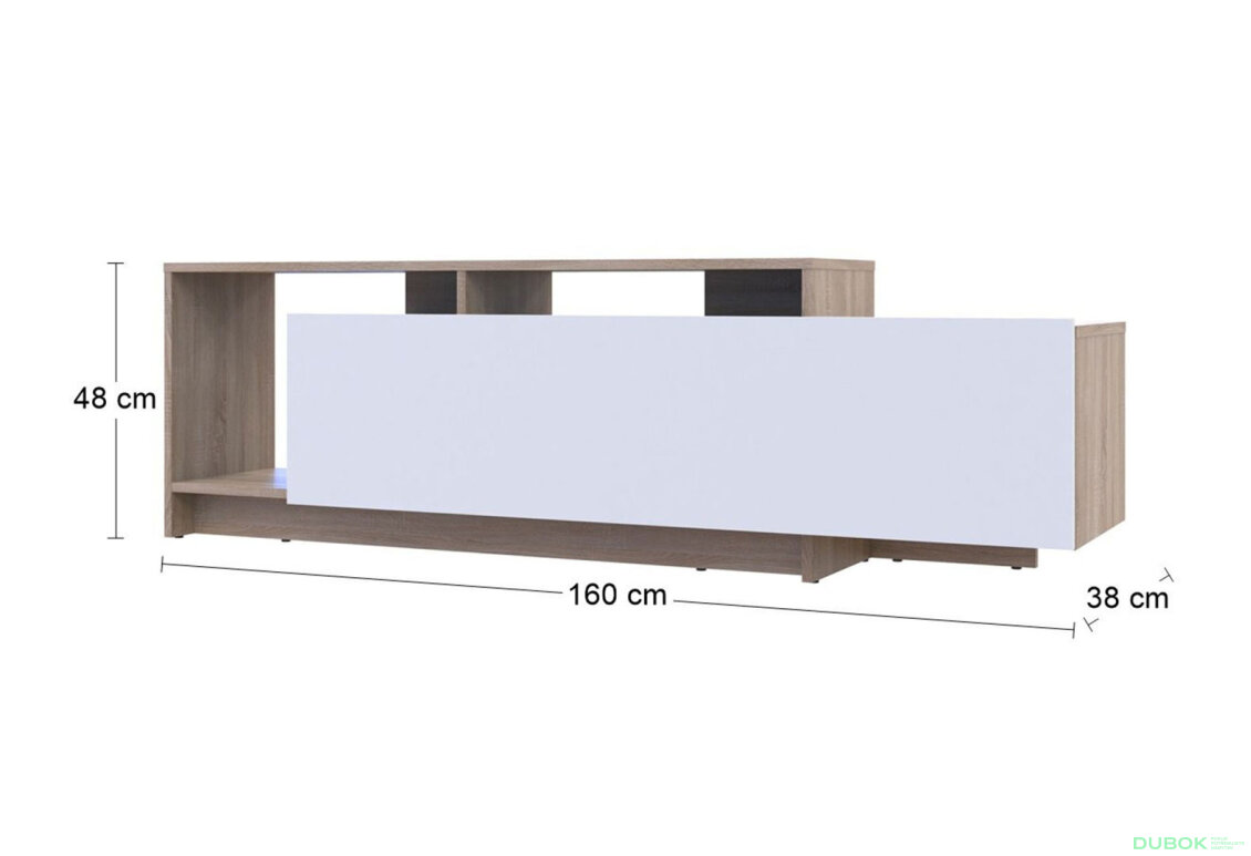Obrázek 7 - TV stolek U2 dub sonoma / bílý dřevotříska 160x38x48