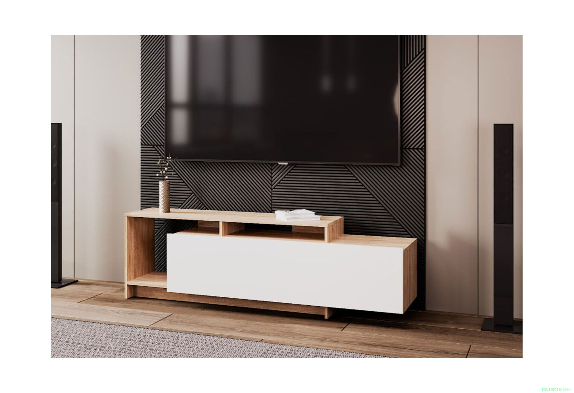 Obrázek 2 - TV stolek U2 dub sonoma / bílý dřevotříska 160x38x48