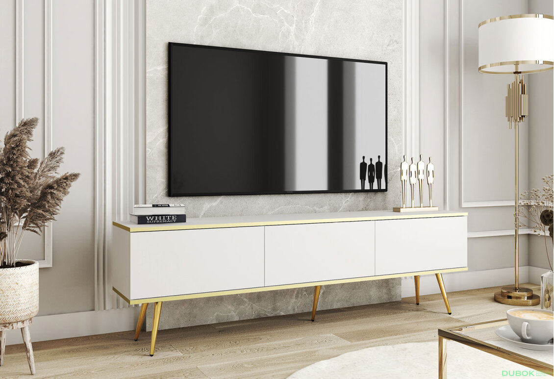 Obrázek 2 - TV stolek RTV 175 bílý, zlaté nohy Oro