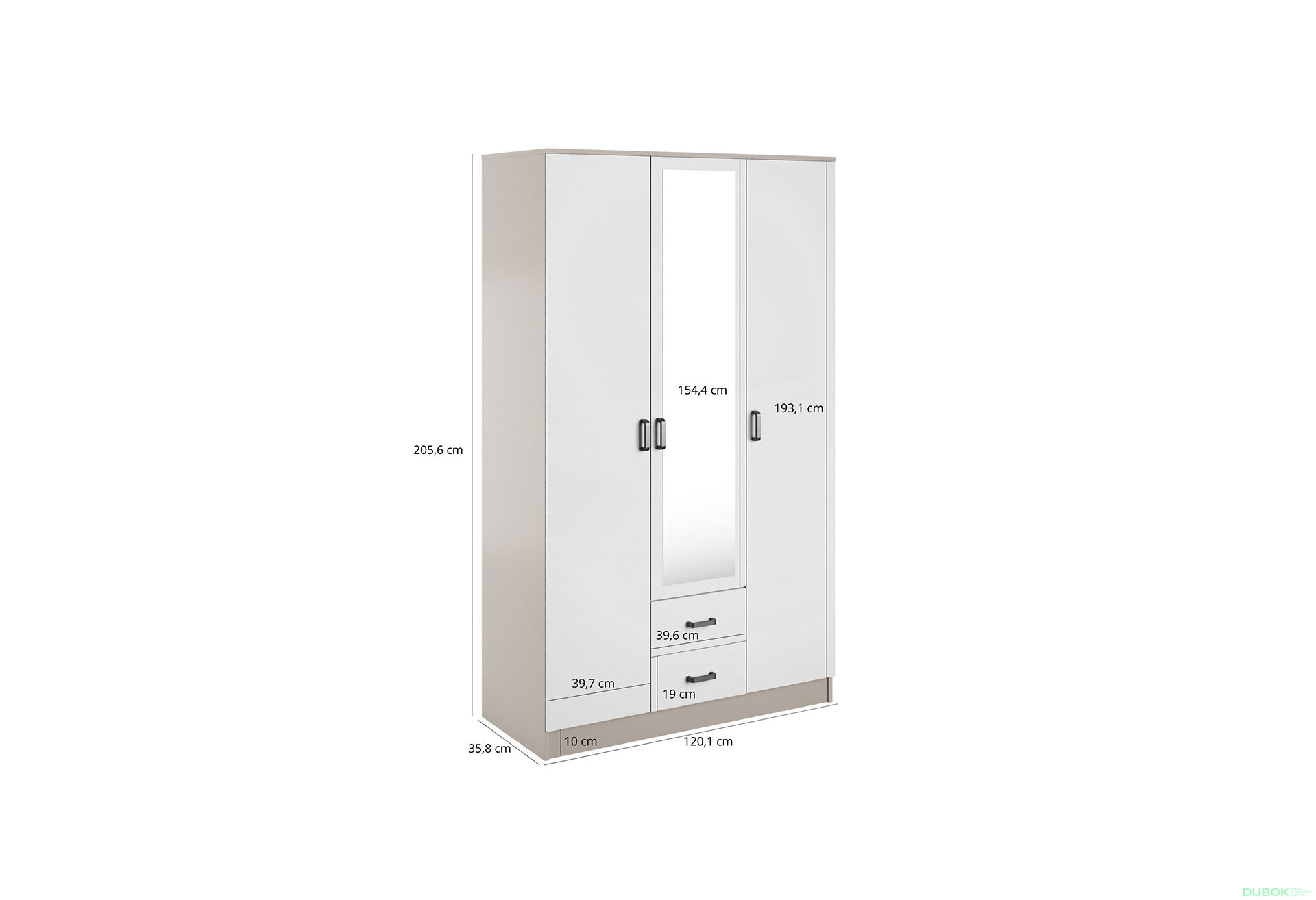Obrázek 2 - Skříň se zrcadlem 3d2s kašmír / bílá Kami