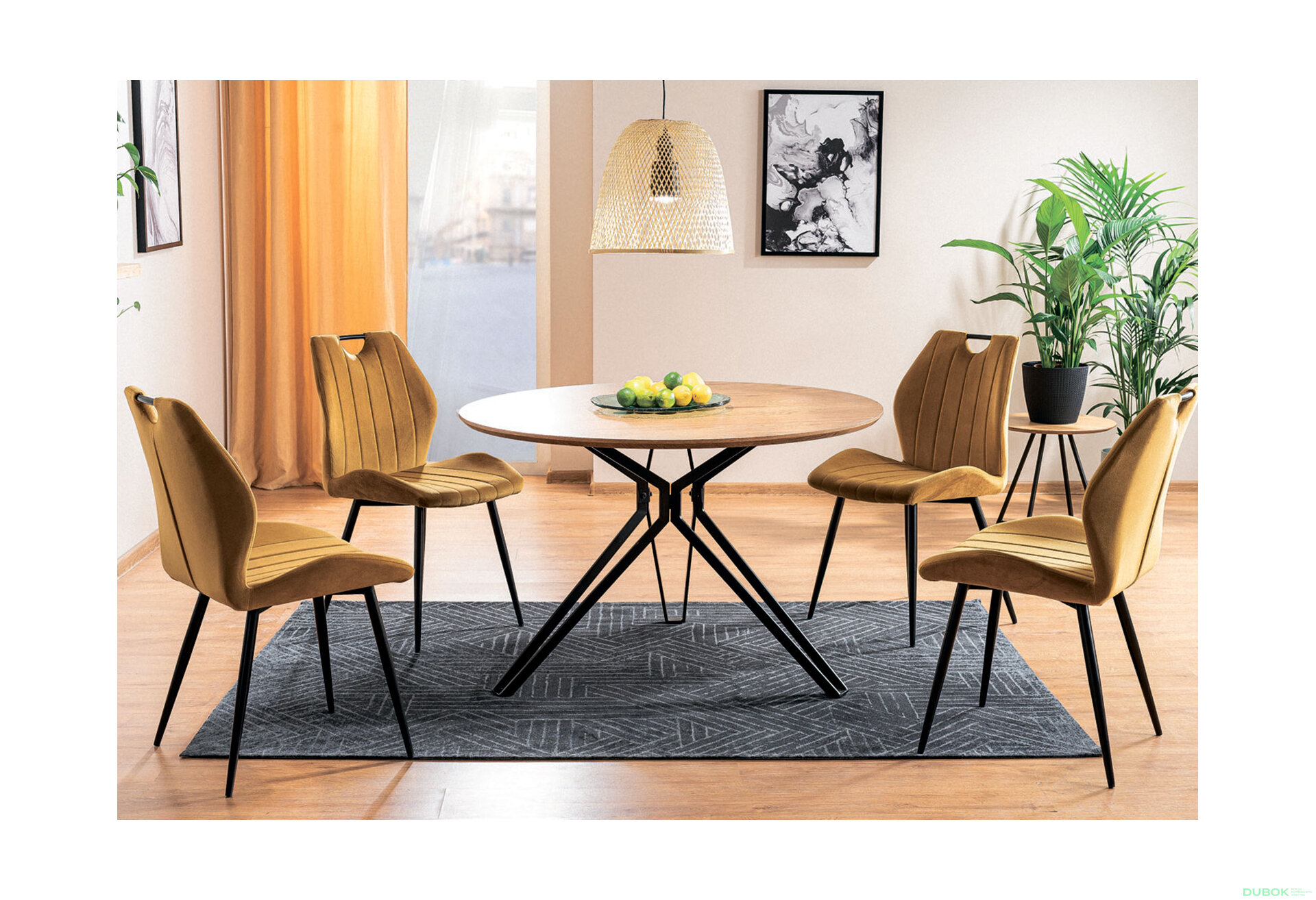 Obrázek 1 - Stůl Colt 120 + 4 židle Arco Velvet karí Bluvel 68, matná černá kov