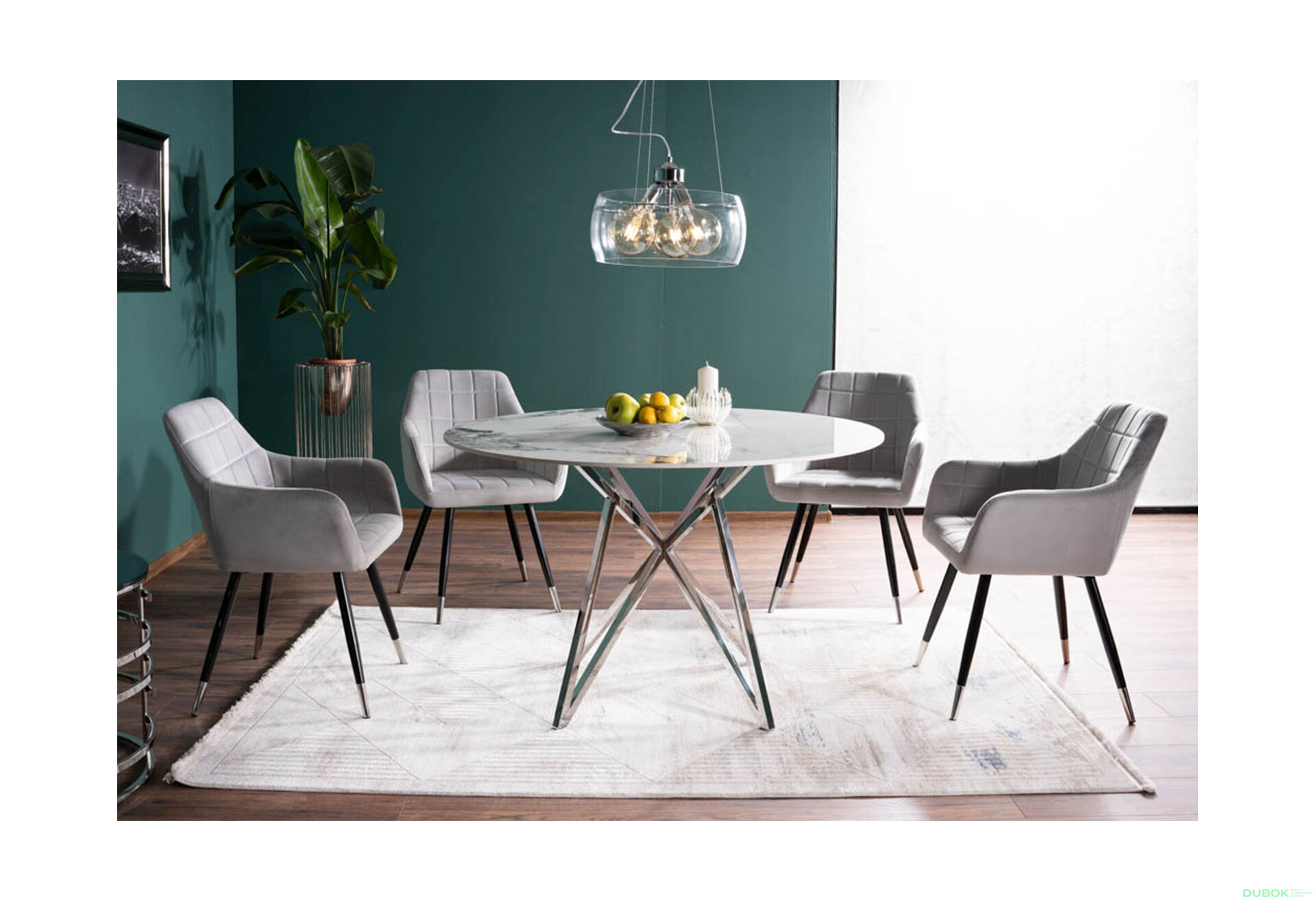 Obrázek 1 - Stůl Murano 120 biały + 4 židle Nuxe Velvet světle šedý Bluvel 03