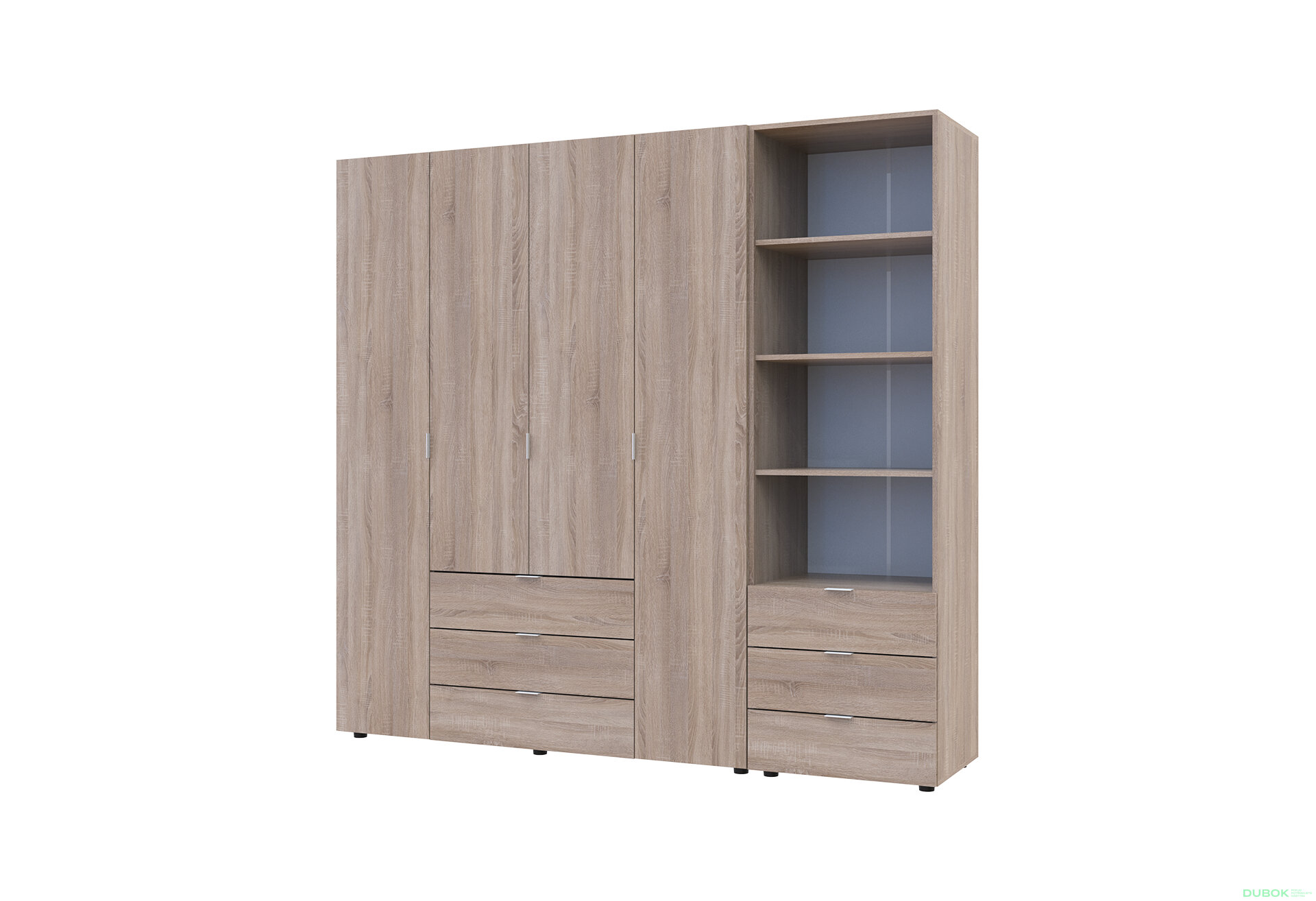 Obrázek 1 - Skříň 4D s regálem se zásuvkami Gelar 215 cm dub sonoma