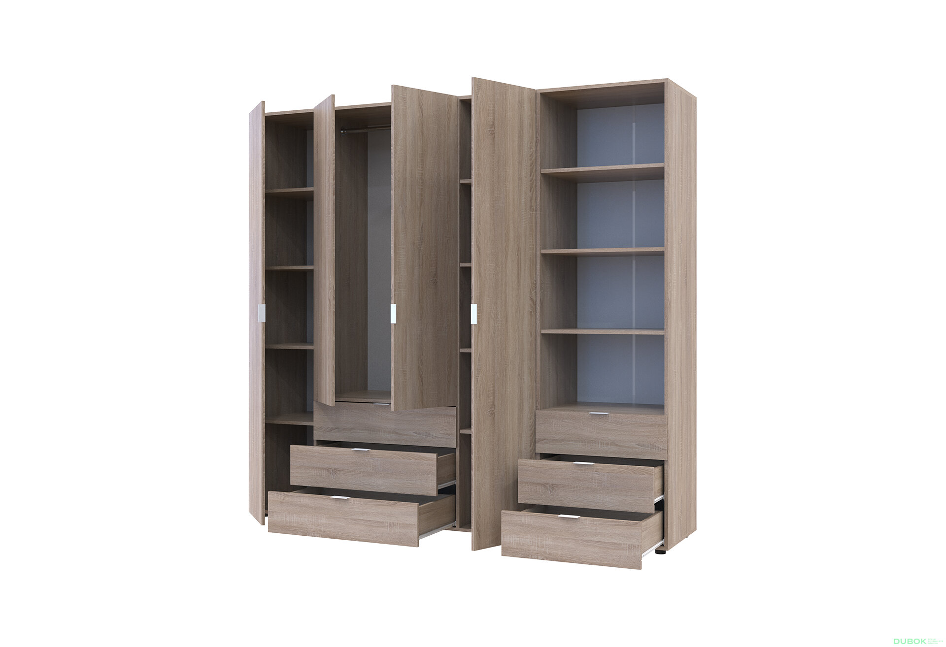 Obrázek 2 - Skříň 4D s regálem se zásuvkami Gelar 215 cm dub sonoma