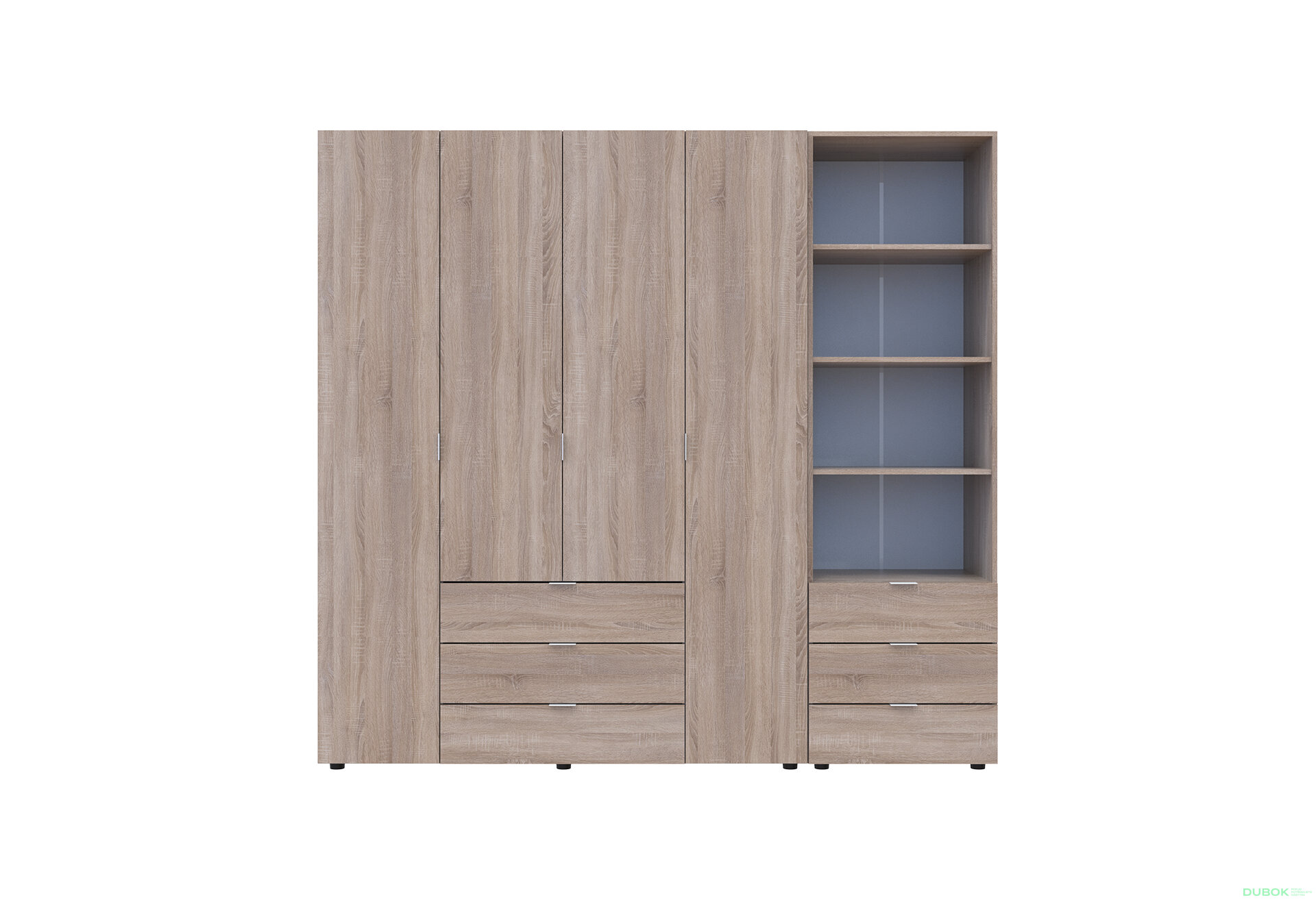 Obrázek 3 - Skříň 4D s regálem se zásuvkami Gelar 215 cm dub sonoma