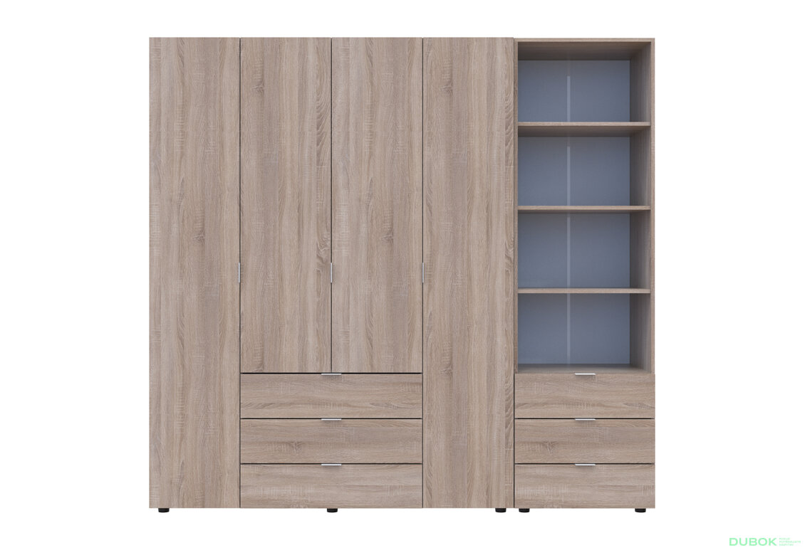 Obrázek 3 - Skříň 4D s regálem se zásuvkami Gelar 215 cm dub sonoma