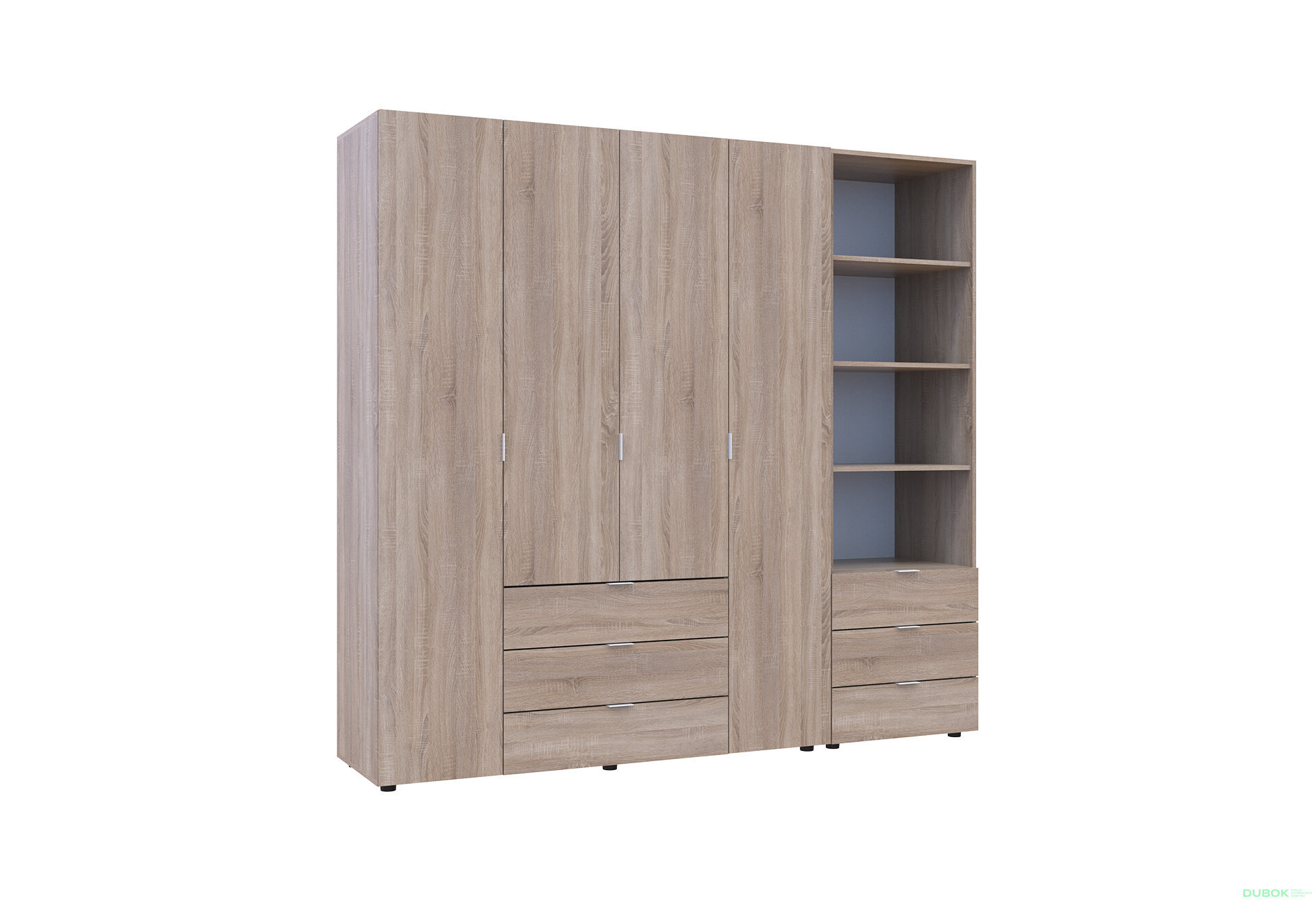 Obrázek 4 - Skříň 4D s regálem se zásuvkami Gelar 215 cm dub sonoma