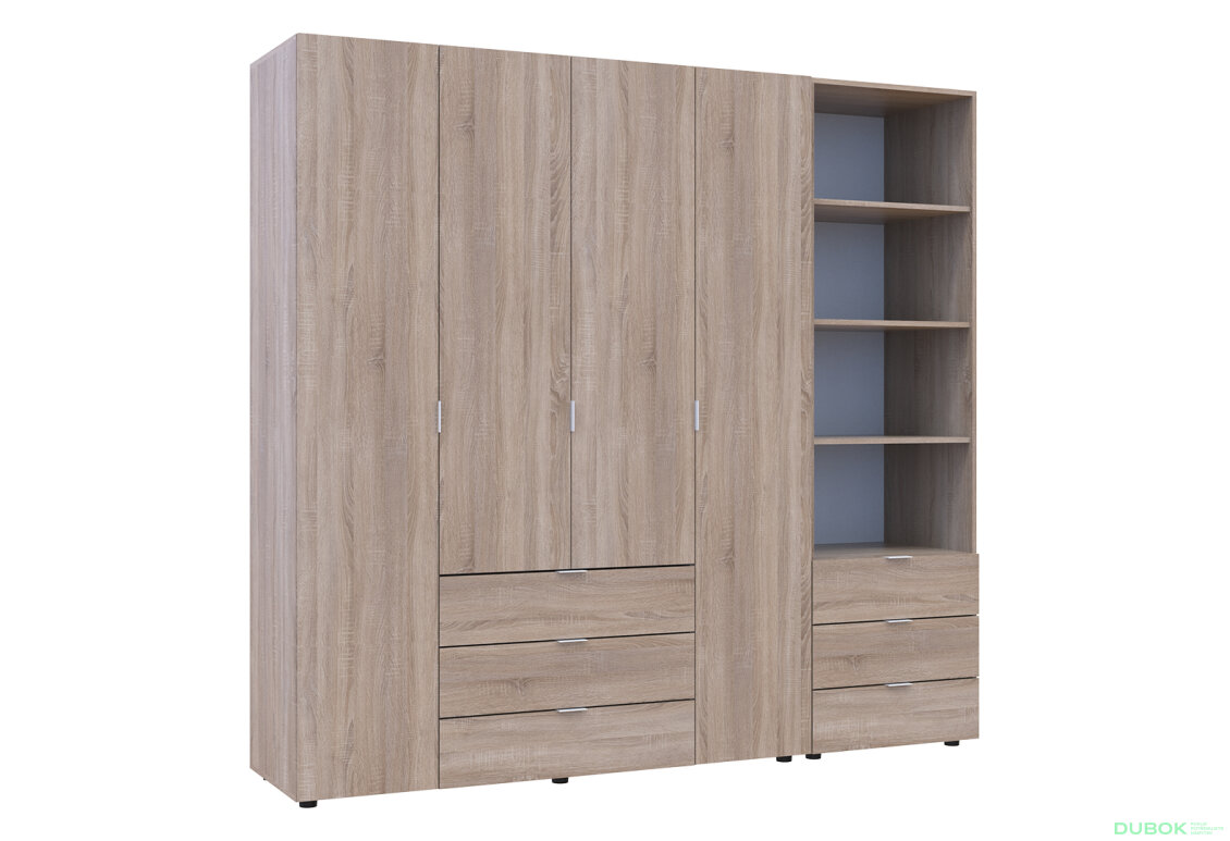 Obrázek 4 - Skříň 4D s regálem se zásuvkami Gelar 215 cm dub sonoma