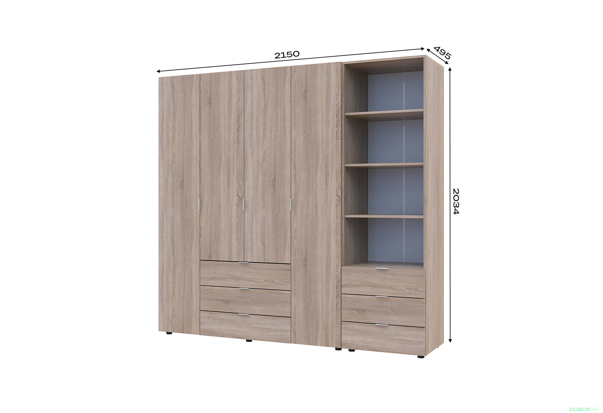 Obrázek 7 - Skříň 4D s regálem se zásuvkami Gelar 215 cm dub sonoma