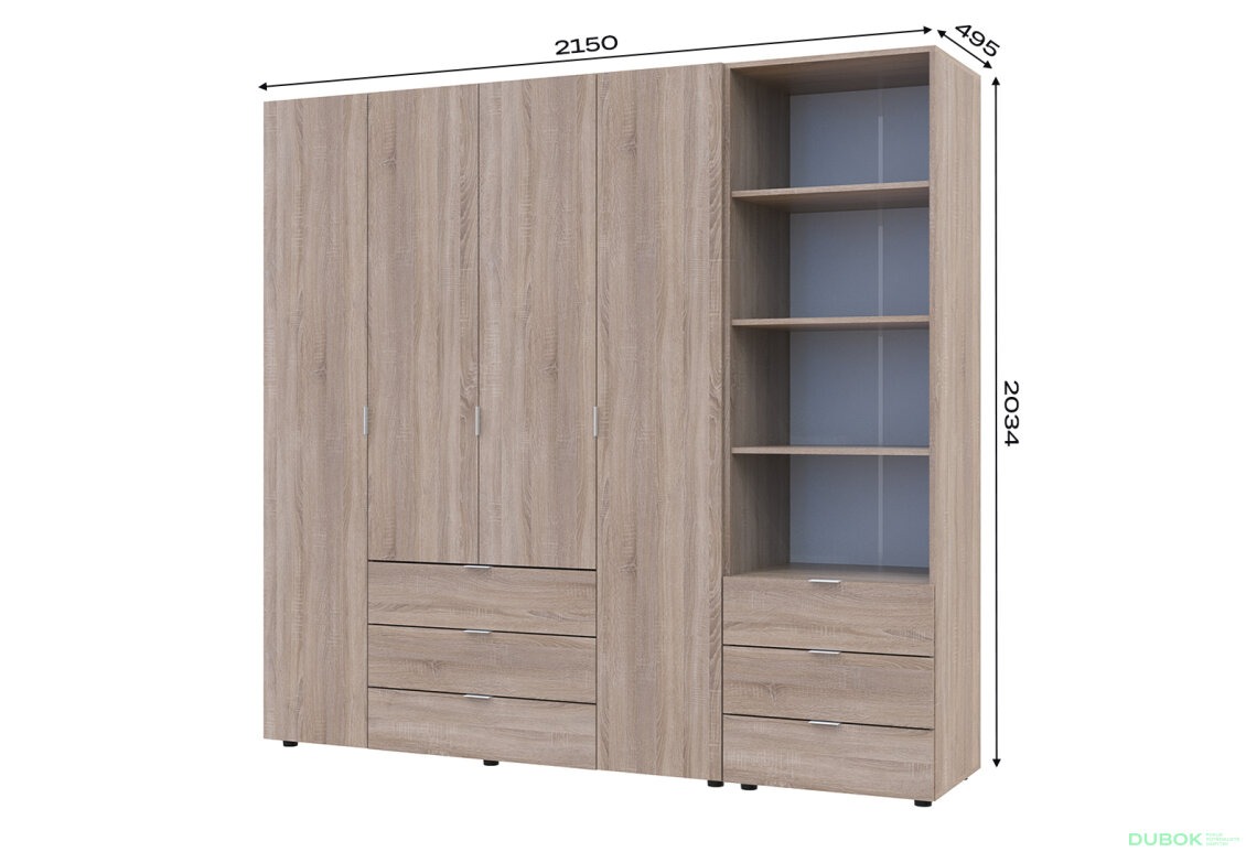 Obrázek 7 - Skříň 4D s regálem se zásuvkami Gelar 215 cm dub sonoma