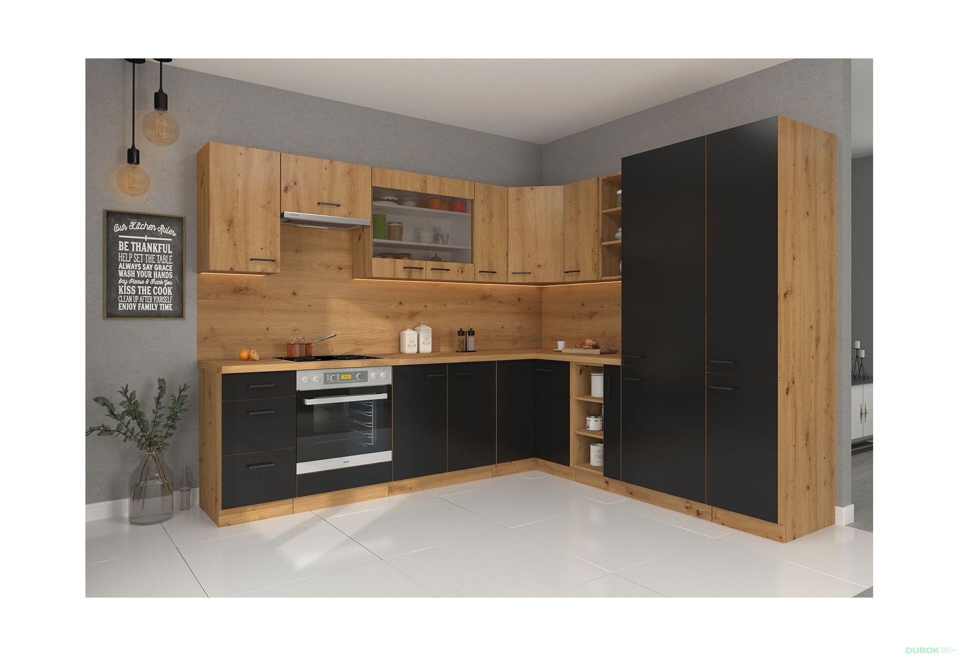 Obrázek 1 - Kuchyňská sestava 2.7x2.4 m dub artisan / černý mat Modena