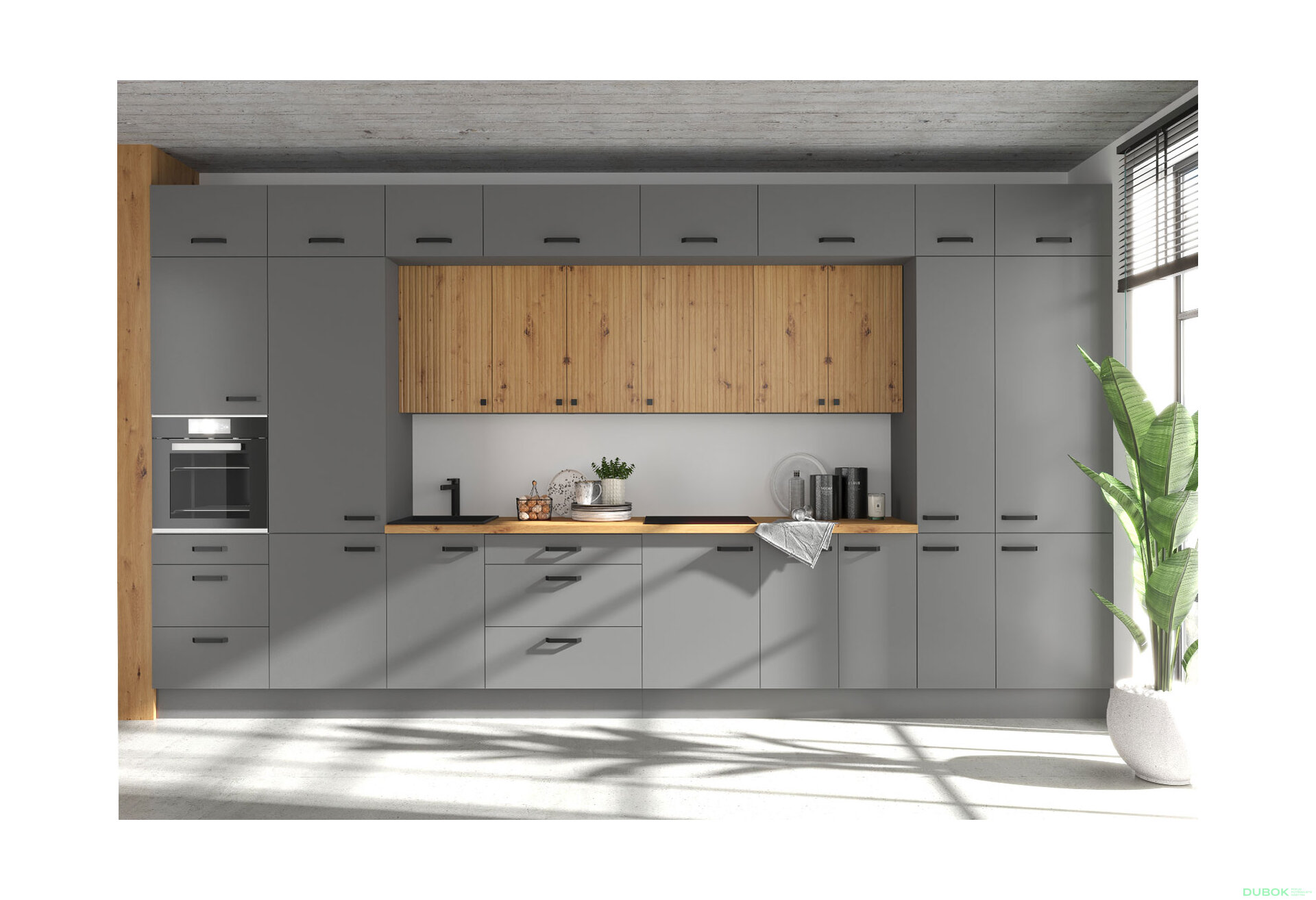 Obrázek 1 - Kuchyňská sestava 4.9 m Ava antracit / dub artisan + Nessa antracit Storaz-Lempert