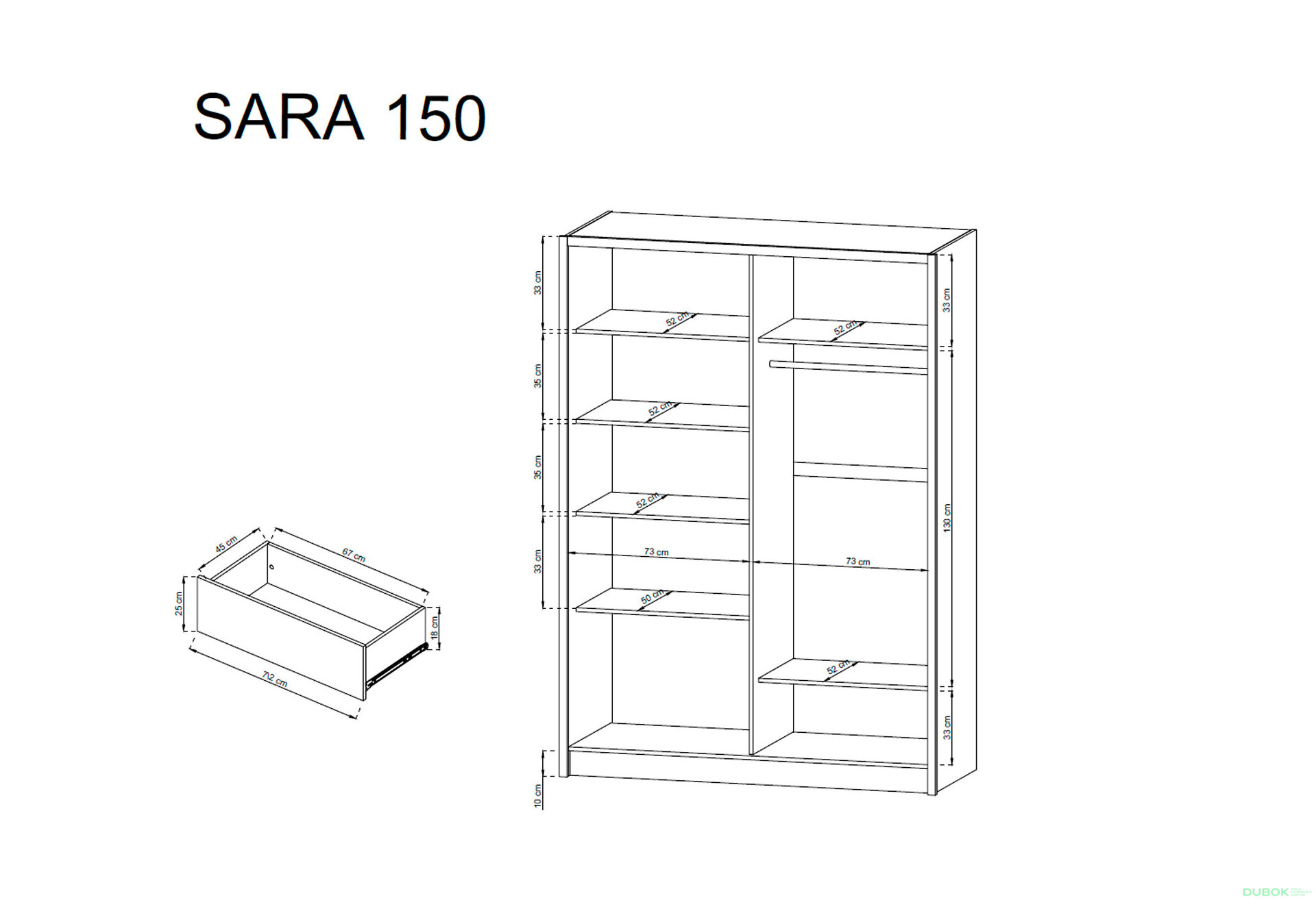 Obrázek 4 - Skříň 150 bílý / dub sonoma Sara