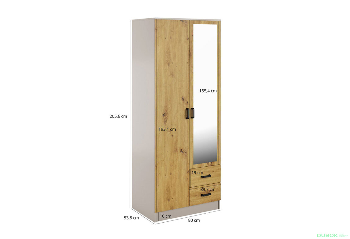 Obrázek 2 - Skříň se zrcadlem 2D2S kašmír / dub artisan Kami