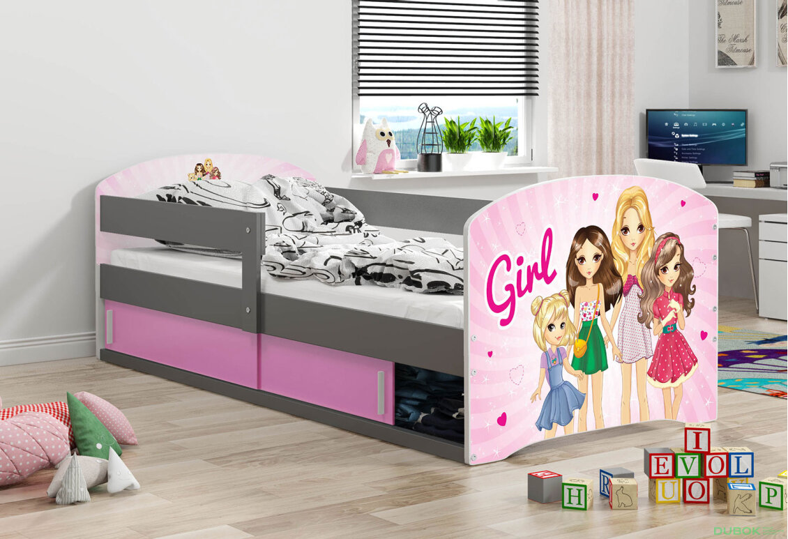 Obrázek 2 - Postel Luki 1 grafit Girls 80x160 cm s roštem, matrací