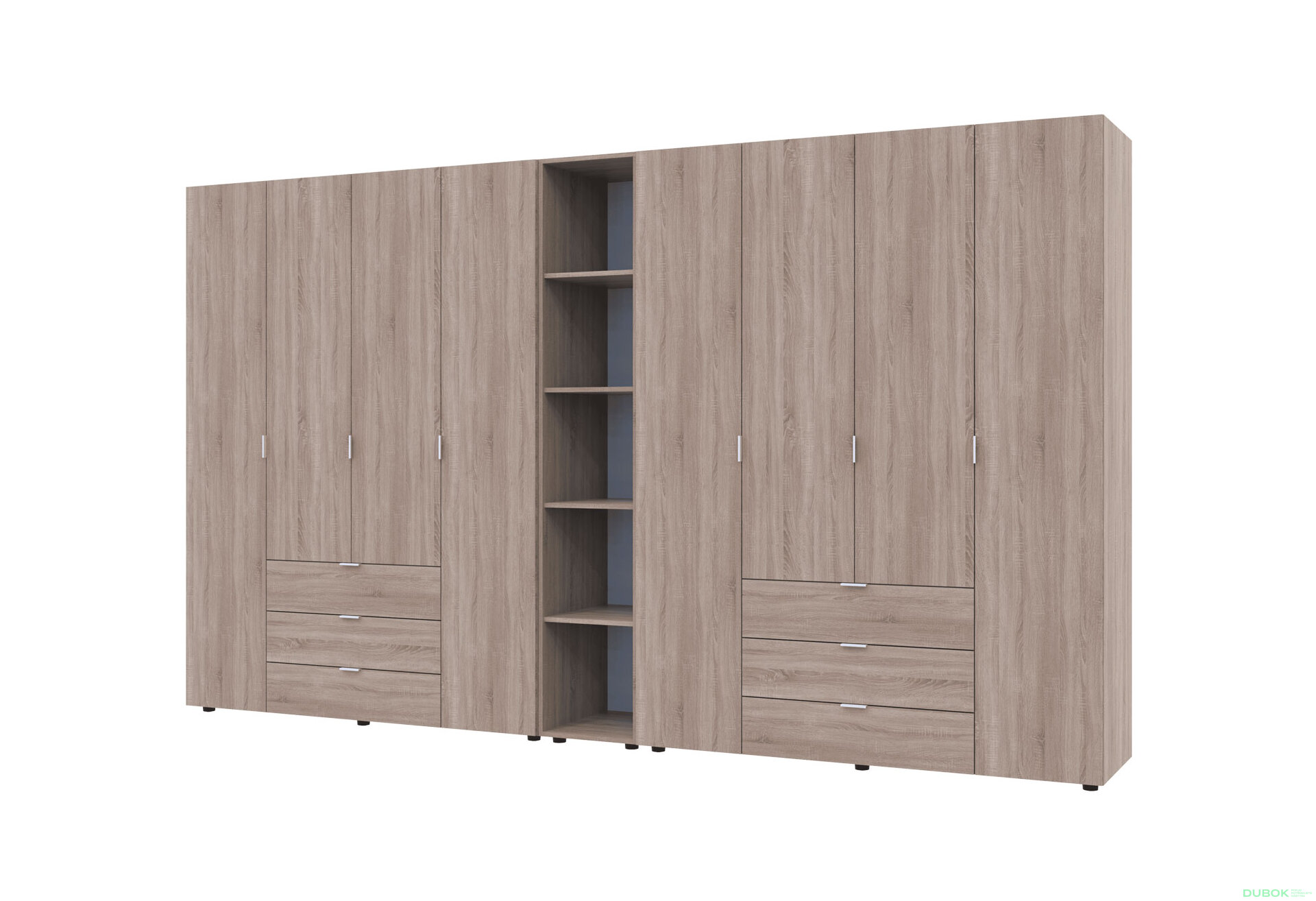 Obrázek 4 - Skříň osmidveřová s regálem Gelar 348.2 cm Dub sonoma