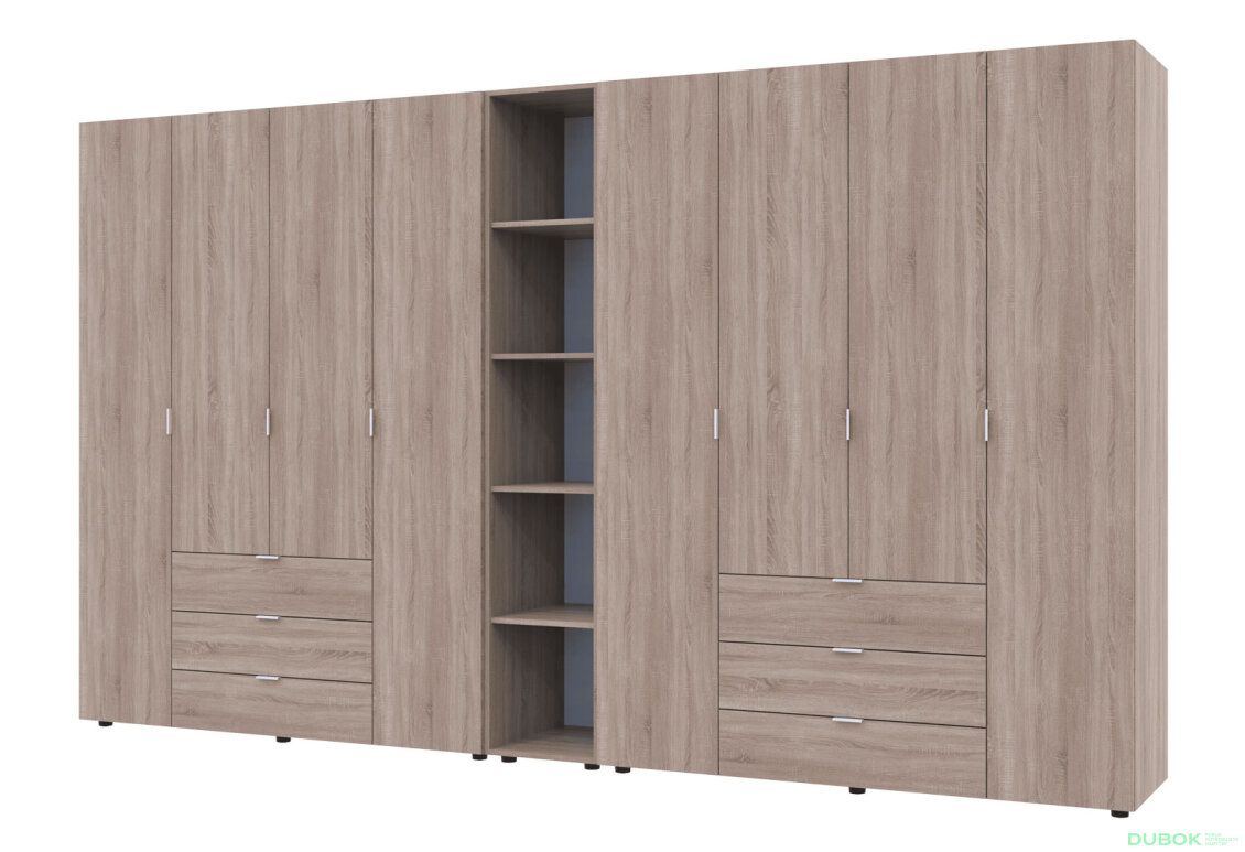 Obrázek 4 - Skříň osmidveřová s regálem Gelar 348.2 cm Dub sonoma