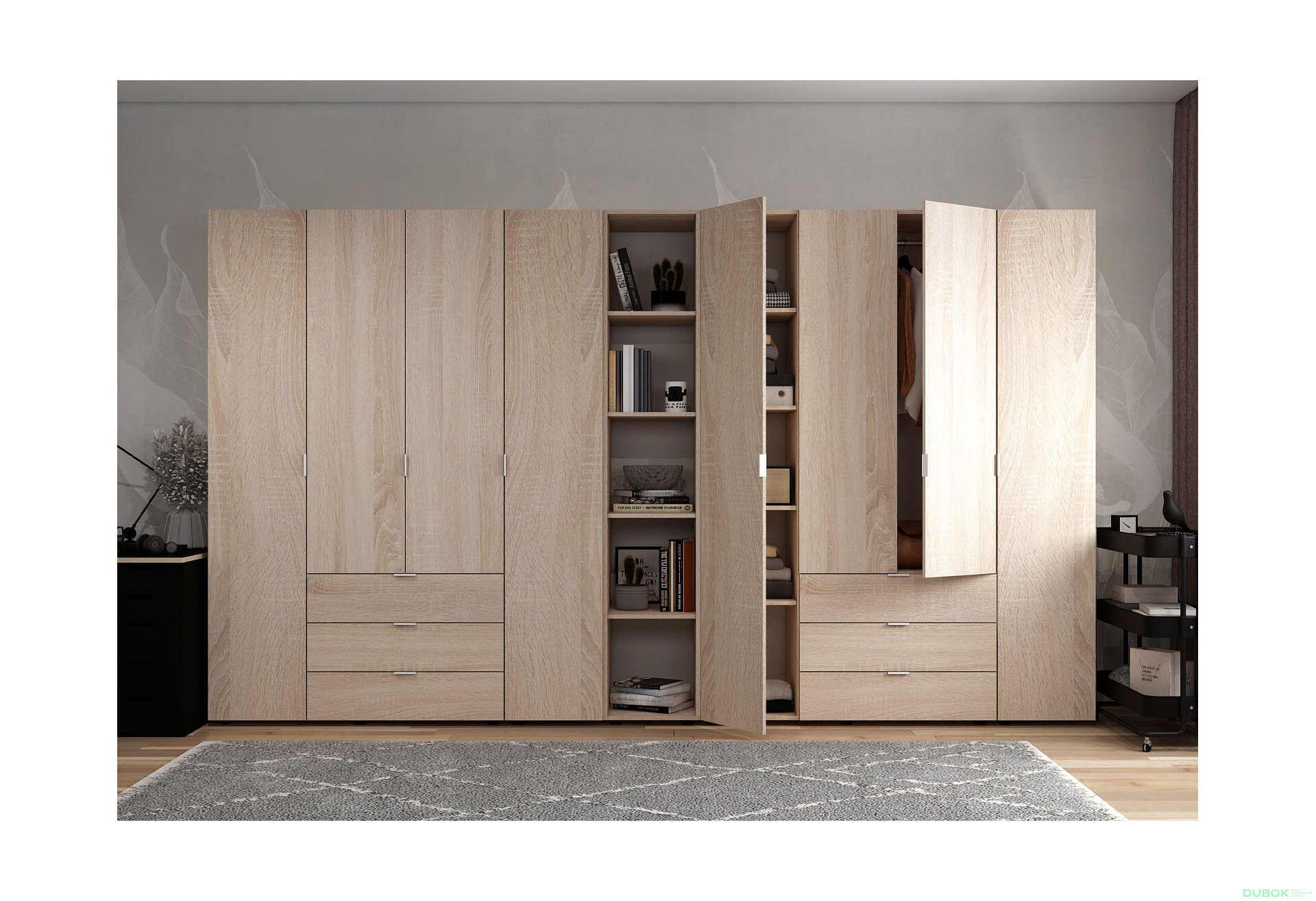 Obrázek 3 - Skříň osmidveřová s regálem Gelar 348.2 cm Dub sonoma