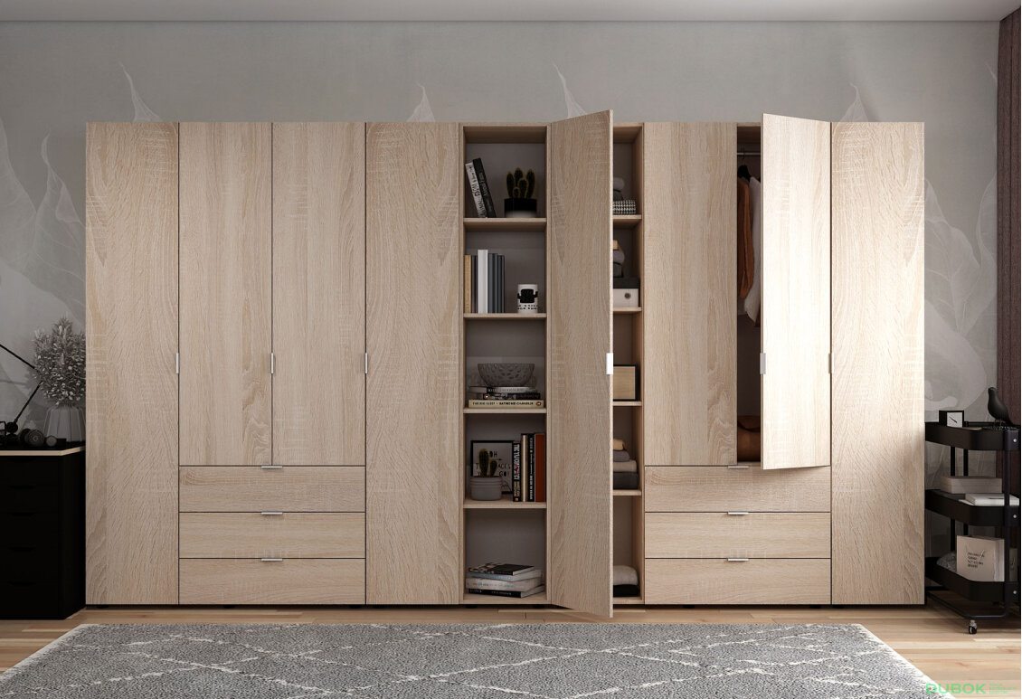 Obrázek 3 - Skříň osmidveřová s regálem Gelar 348.2 cm Dub sonoma