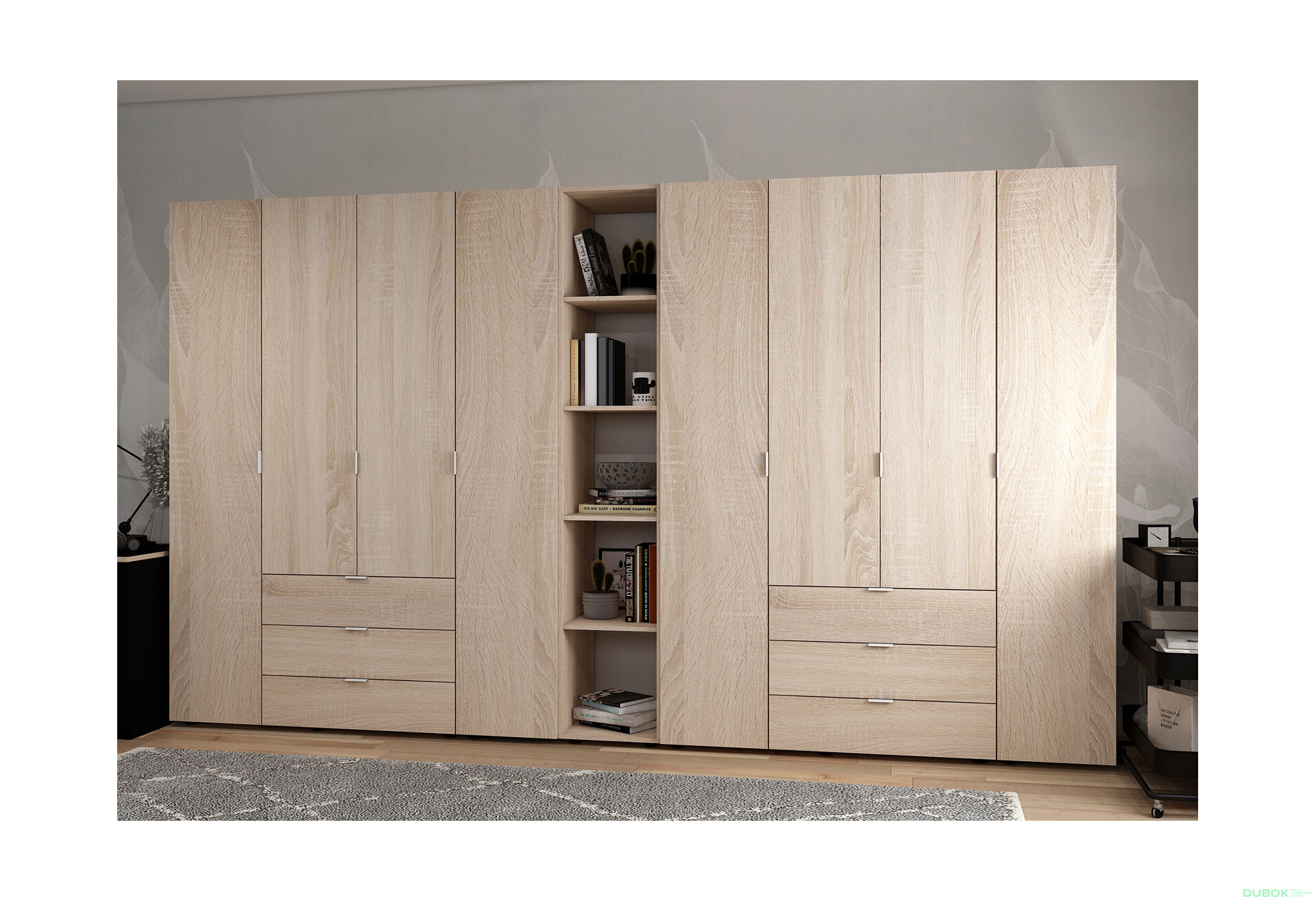 Obrázek 2 - Skříň osmidveřová s regálem Gelar 348.2 cm Dub sonoma