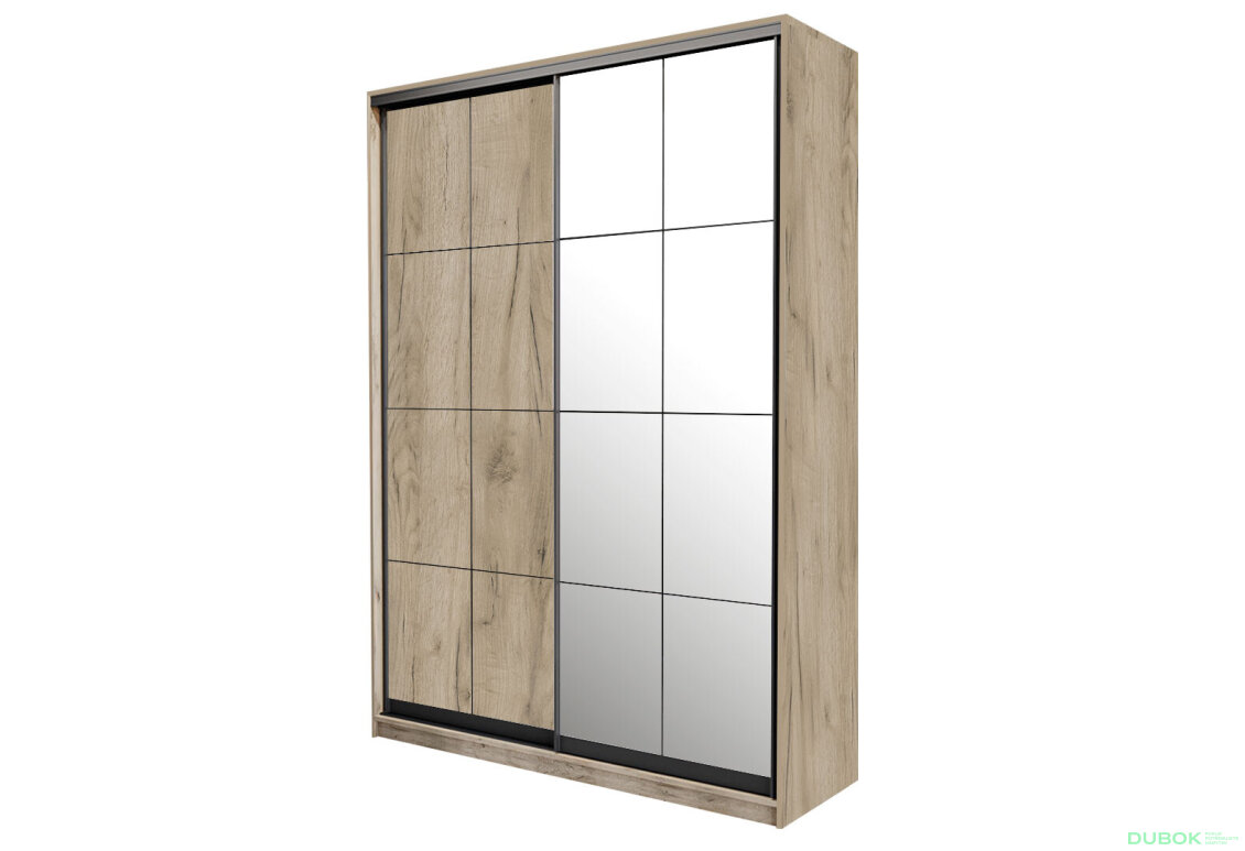 Skříň 2D Loft 1200x600x2400, DTD + zrcadlo, Lines BL, Dub kraft šedý Vystavený kus
