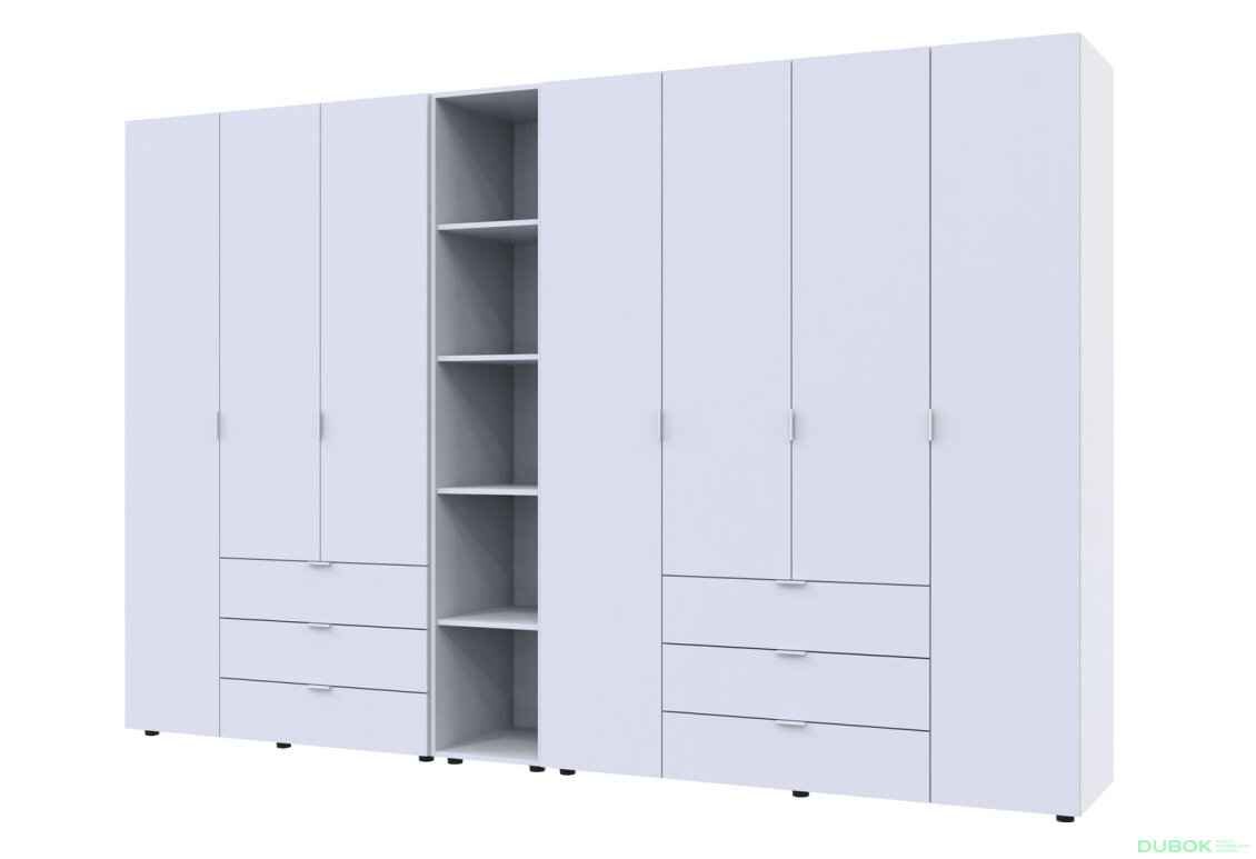 Skříň sedmidveřová s regálem Gelar 309 cm Bílá