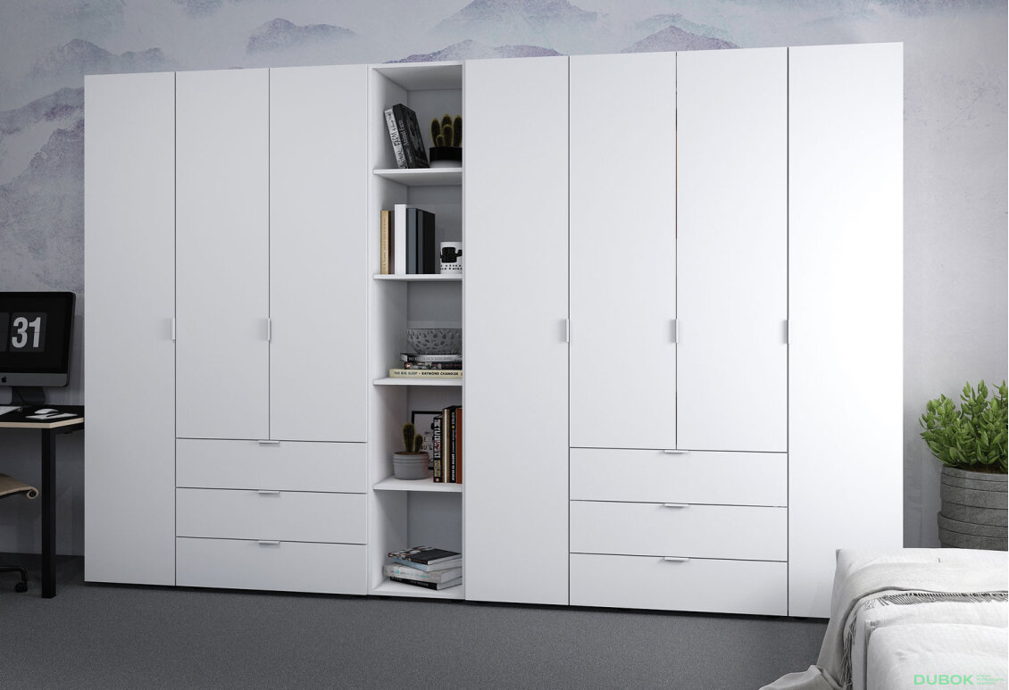 Obrázek 2 - Skříň sedmidveřová s regálem Gelar 309 cm Bílá