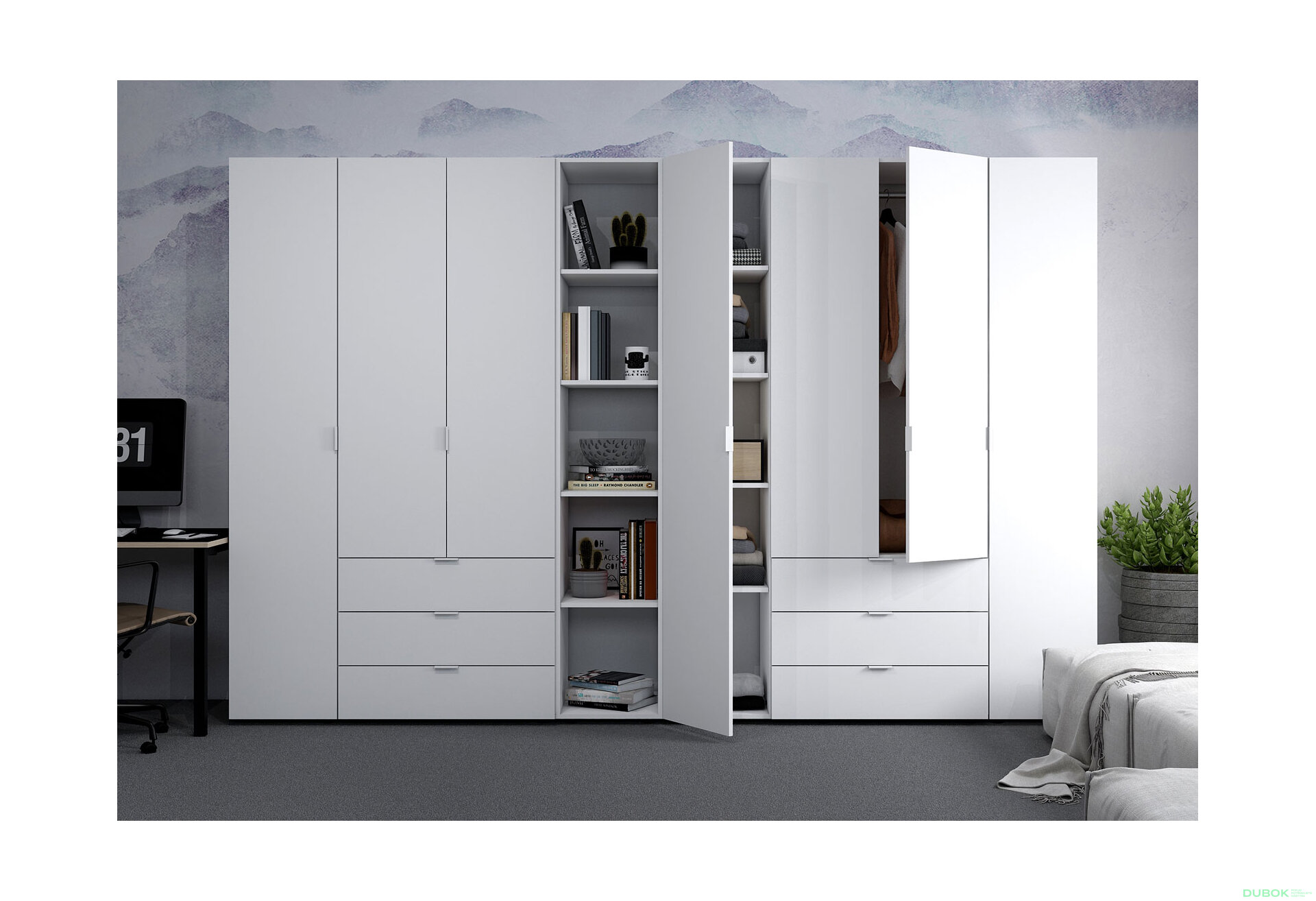 Obrázek 5 - Skříň sedmidveřová s regálem Gelar 309 cm Bílá