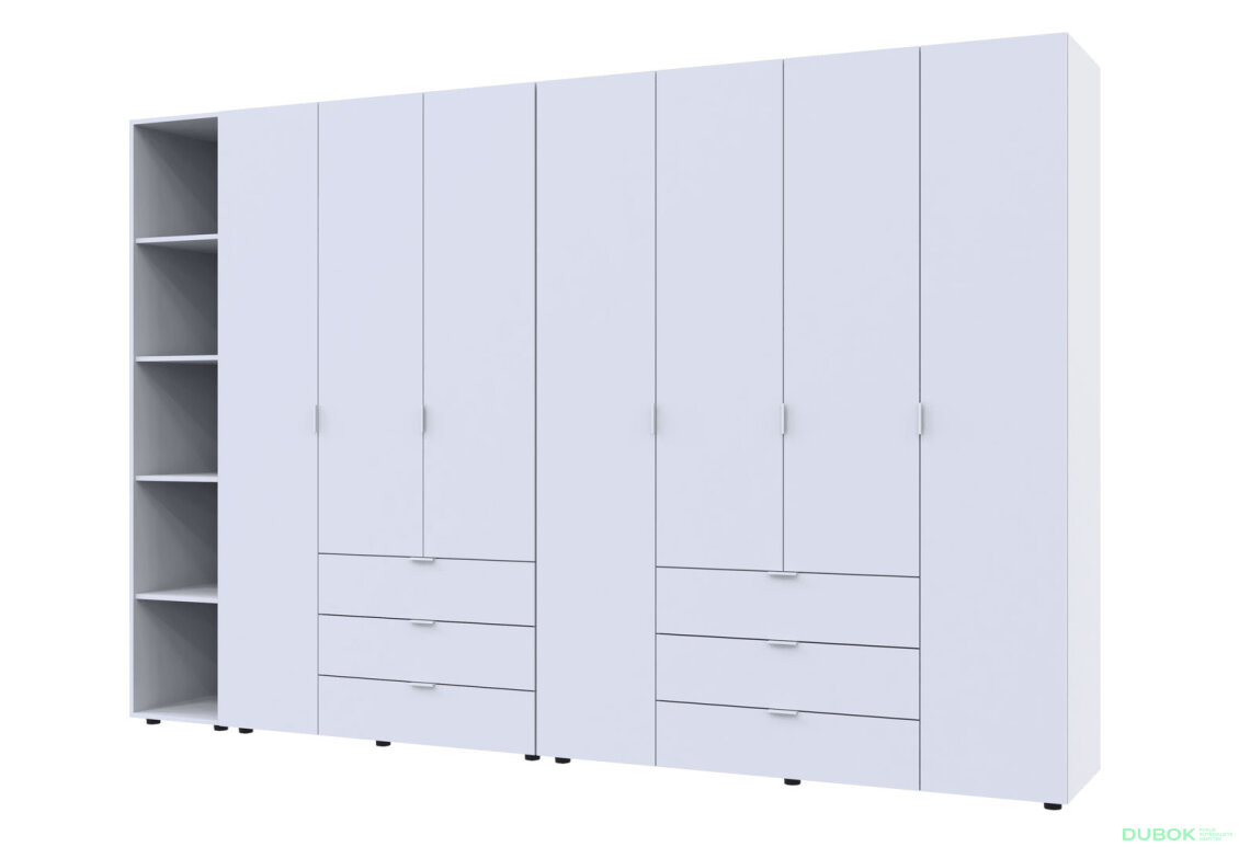Obrázek 3 - Skříň sedmidveřová s regálem Gelar 309 cm Bílá