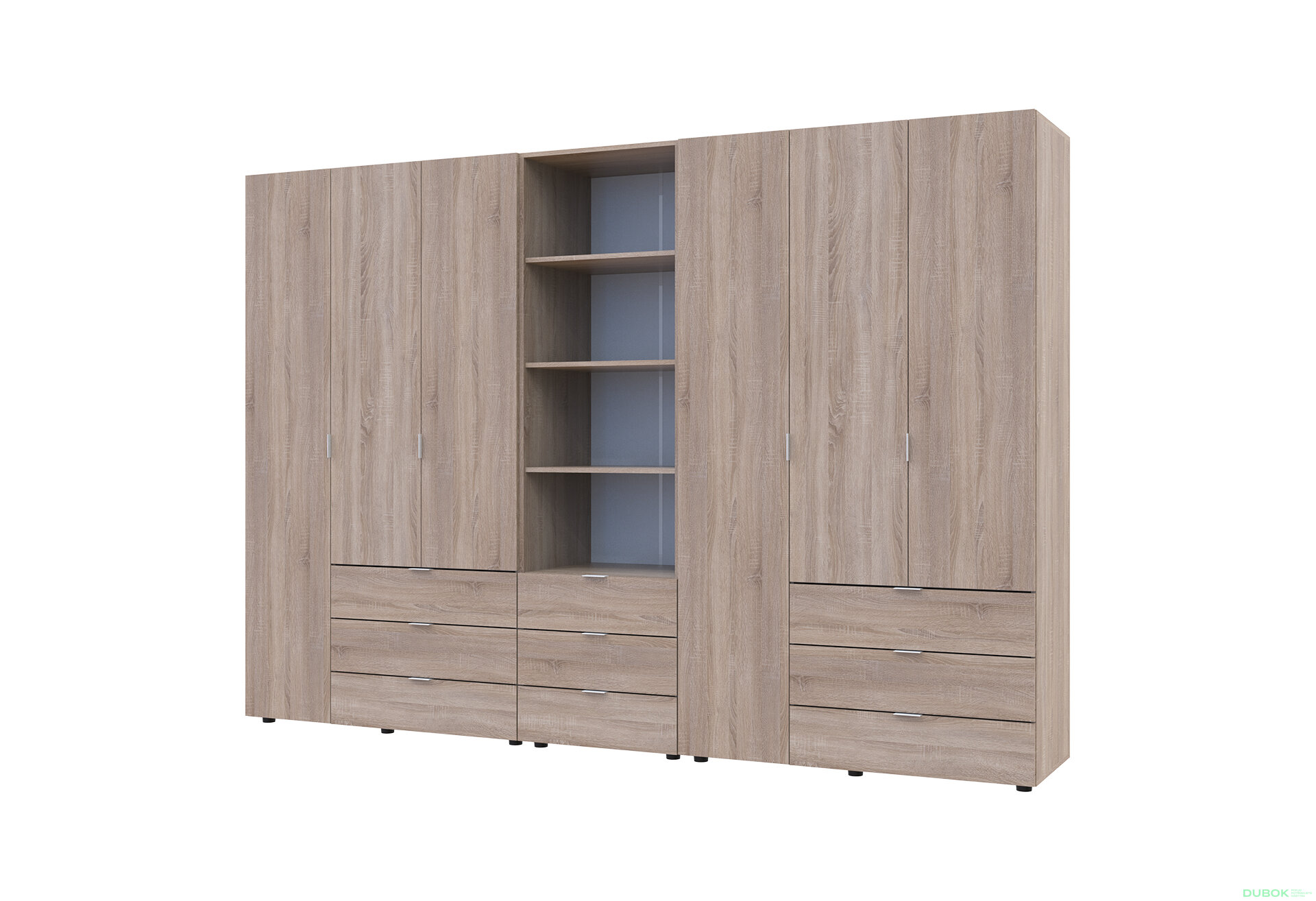 Obrázek 1 - Skříň šestidveřová s regálem se zásuvkami Gelar 292.4 cm dub sonoma