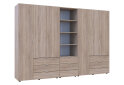 Obrázek 4 - Skříň šestidveřová s regálem se zásuvkami Gelar 292.4 cm dub sonoma