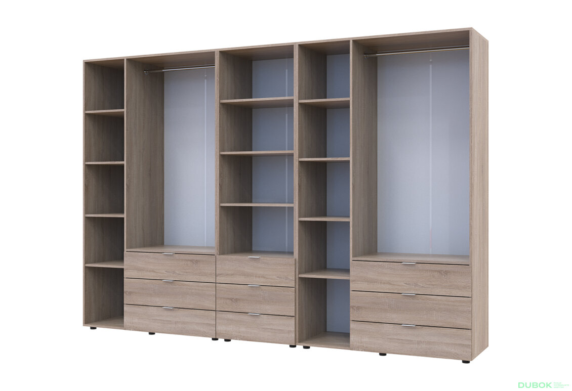 Obrázek 6 - Skříň šestidveřová s regálem se zásuvkami Gelar 292.4 cm dub sonoma