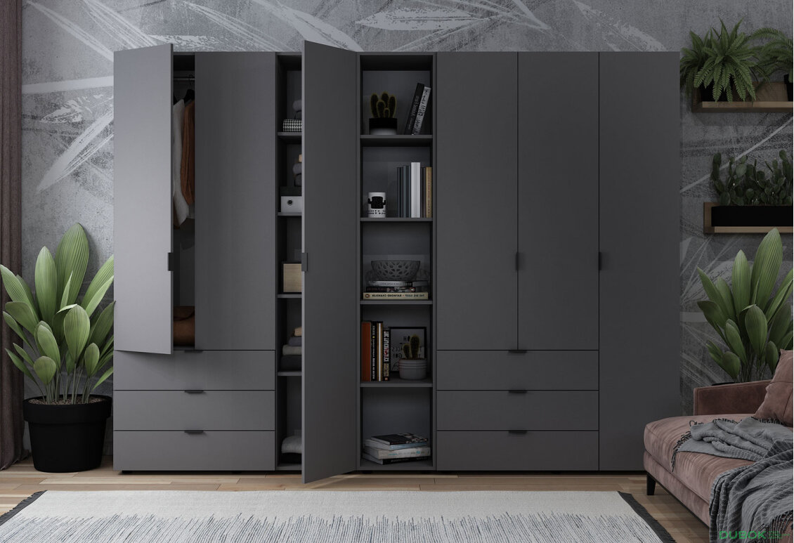 Obrázek 3 - Skříň šestidveřová s regálem Gelar 271 cm Grafit