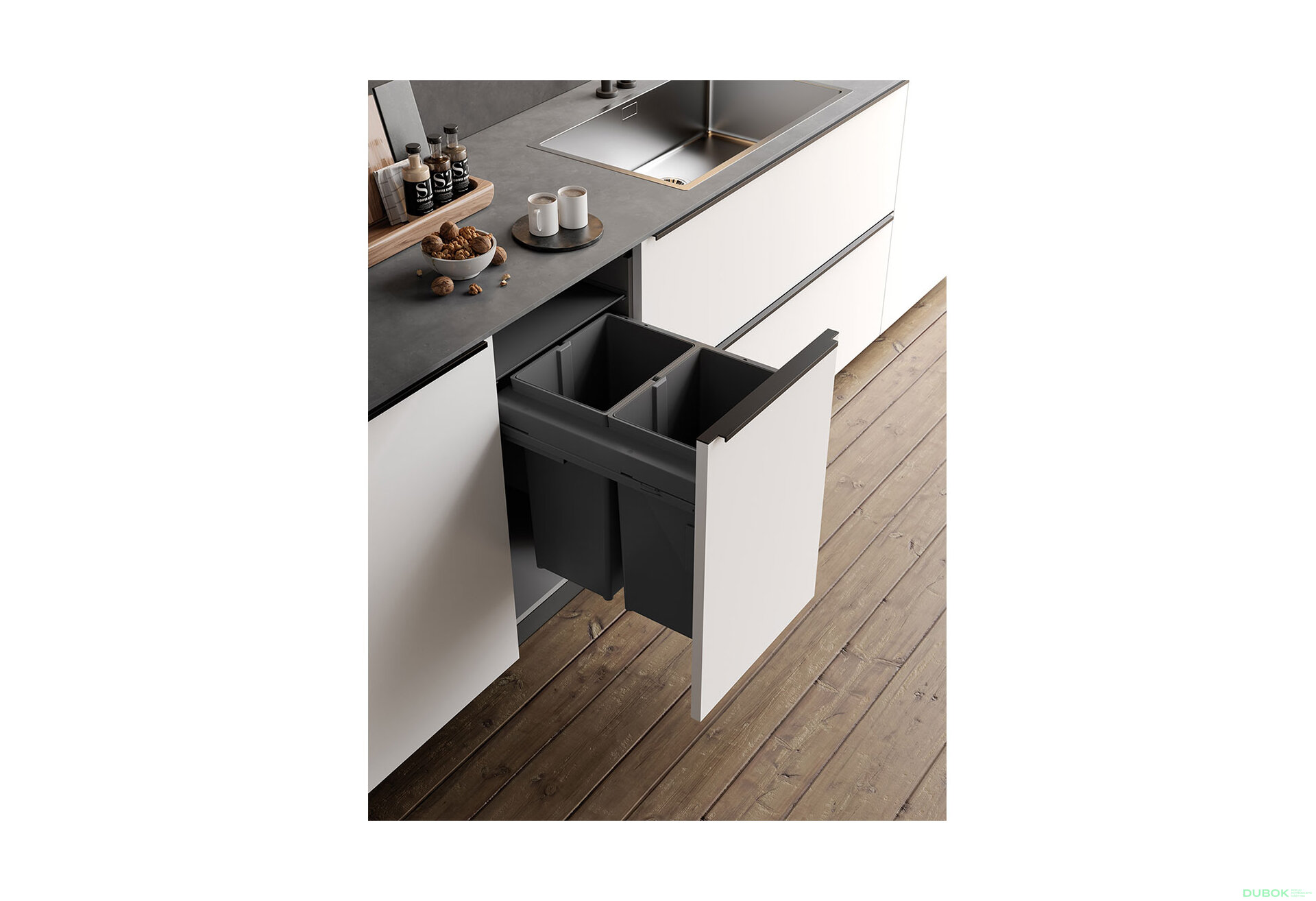 Obrázek 2 - Sorter 580 Gollinucci EVO do skrinky 450mm včetně výsuvů a víka 2x29l antracit