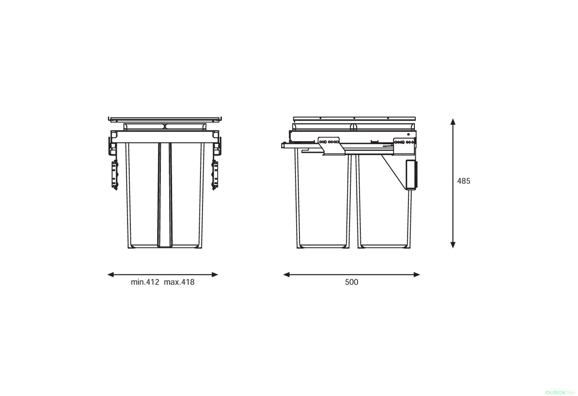 Obrázek 3 - Sorter 580 Gollinucci EVO do skrinky 450mm včetně výsuvů a víka 2x29l antracit