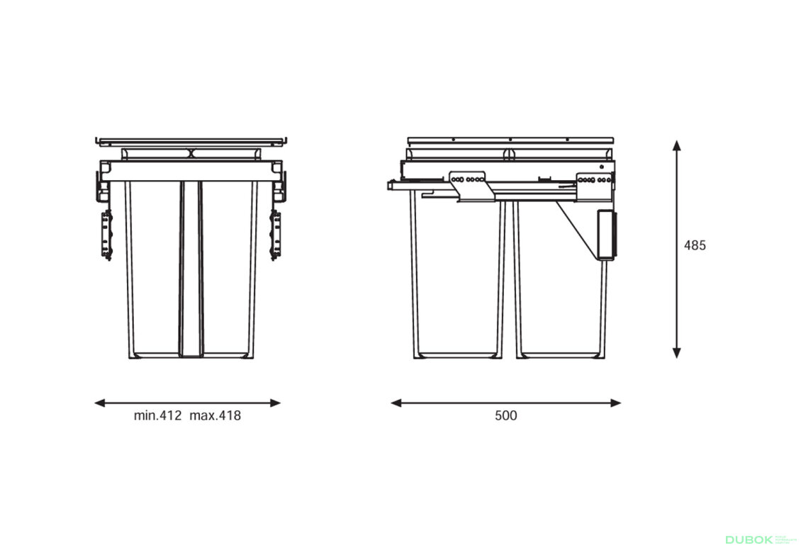 Obrázek 3 - Sorter 580 Gollinucci EVO do skrinky 450mm včetně výsuvů a víka 2x29l antracit