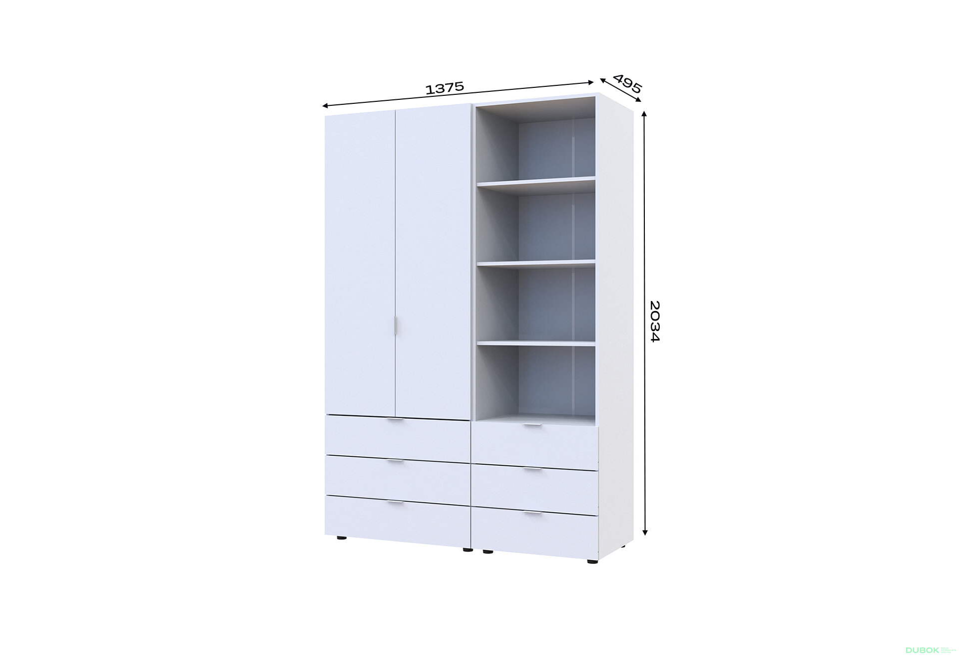 Obrázek 7 - Skříň 2D s regálem se zásuvkami Gelar 137.5 cm bílý