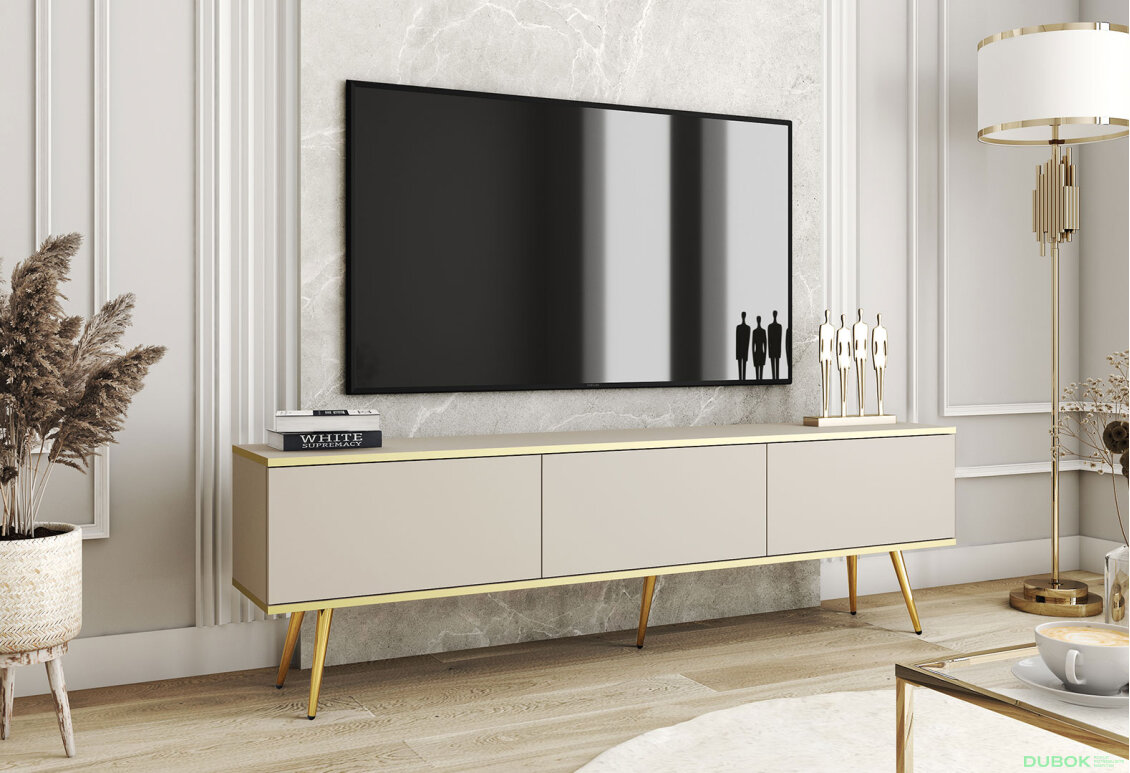 Obrázek 2 - TV stolek RTV 175 béžový, zlaté nohy Oro