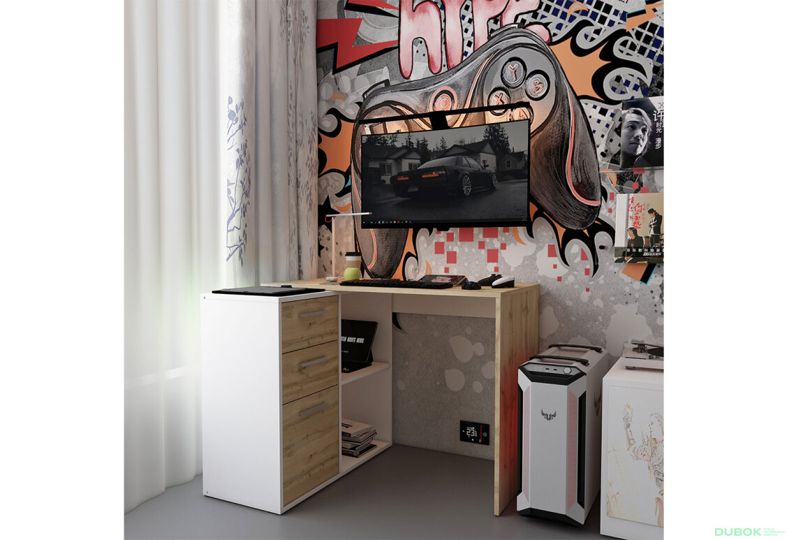 Obrázek 2 - Psací stůl T8 bílý / dub artisan 100x83x75