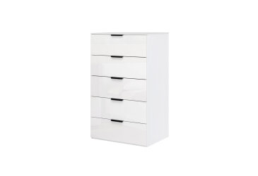 Komoda 5š, bílý lesk Mila