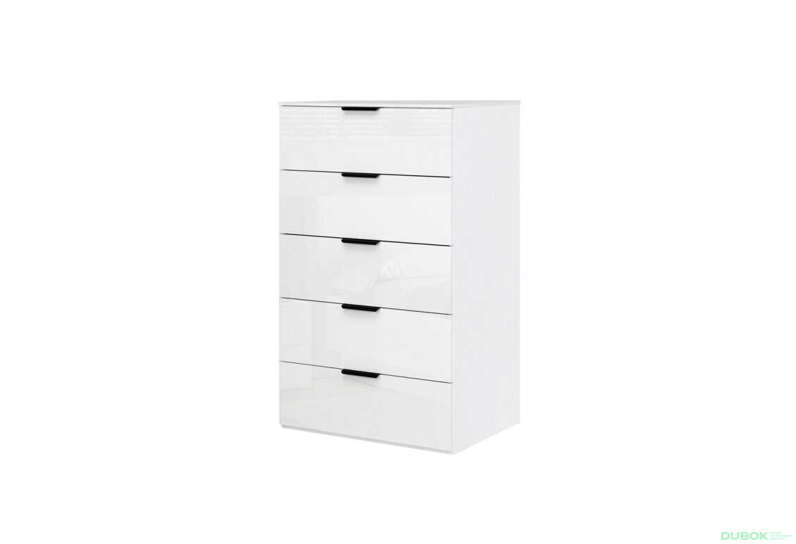 Komoda 5š, bílý lesk Mila