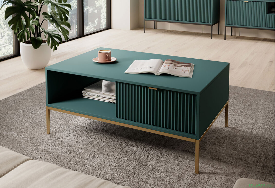 Obrázek 4 - Konferenční stolek L104 zelený Nova Zlaté nohy / zlatý úchytky